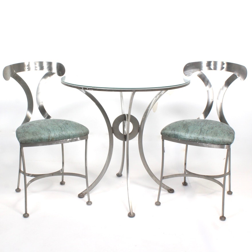 Modernist Brushed Steel Table and Chairs