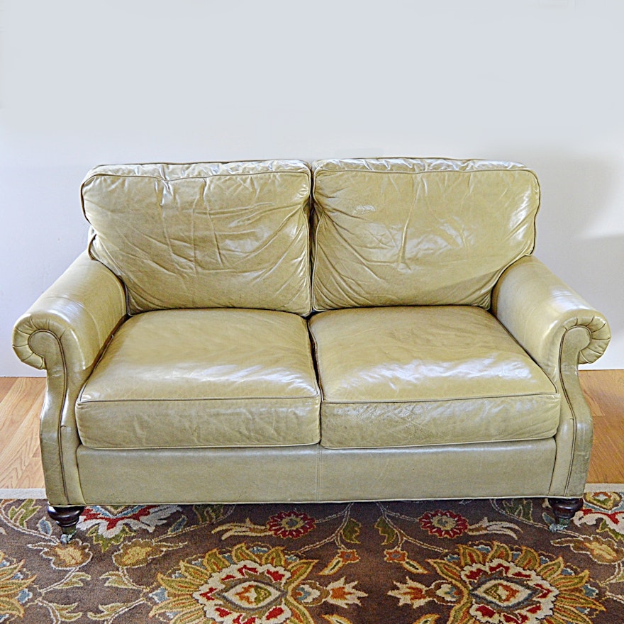 Wesley Hall Beige Leather Two-Seat Sofa