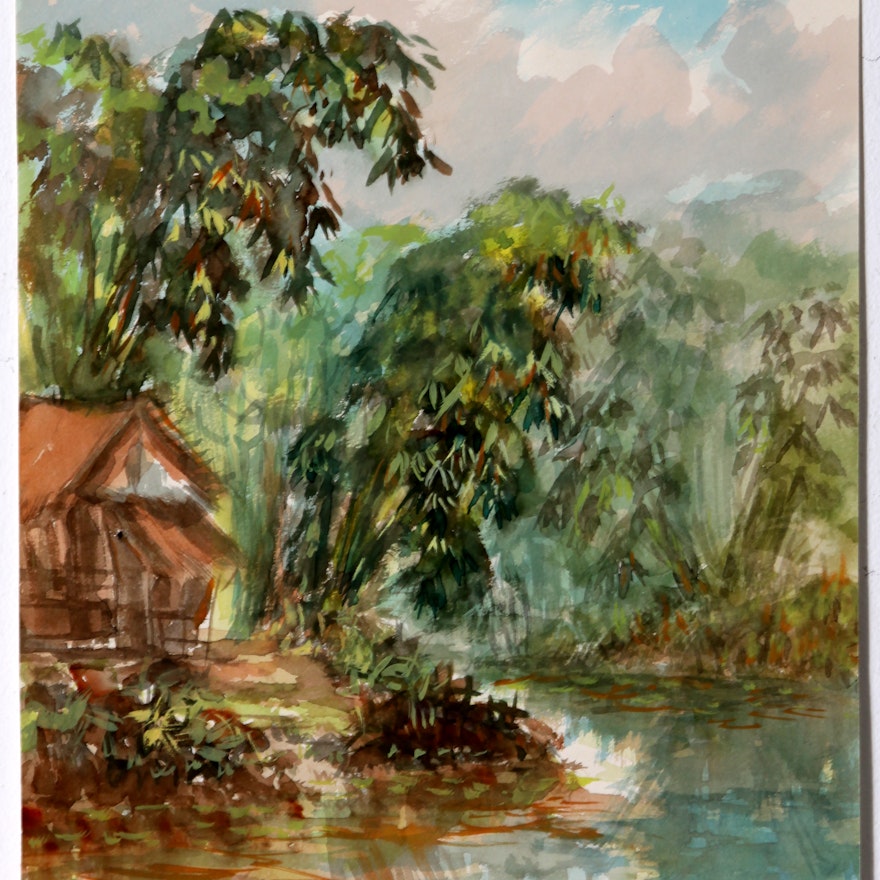 Original Signed Tropical Watercolor by Rosmana