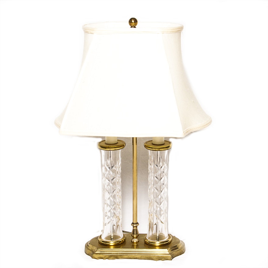 Brass and Crystal Columnar Table Lamp