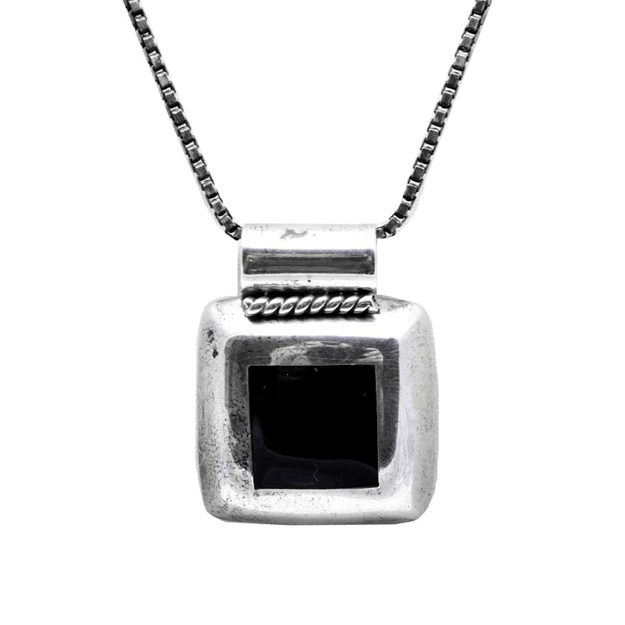 Sterling Silver and Black Onyx Pendant Necklace