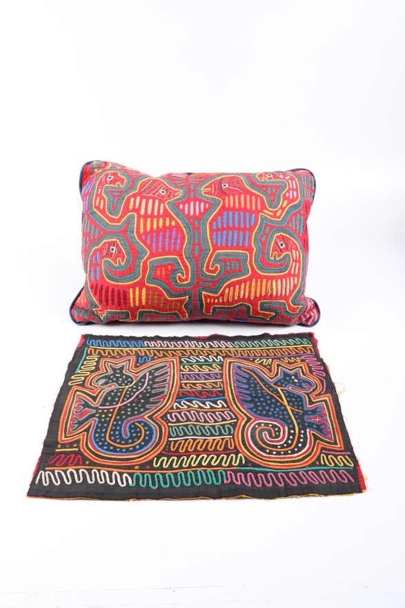 Panamanian Mola Style Pillow and Textile