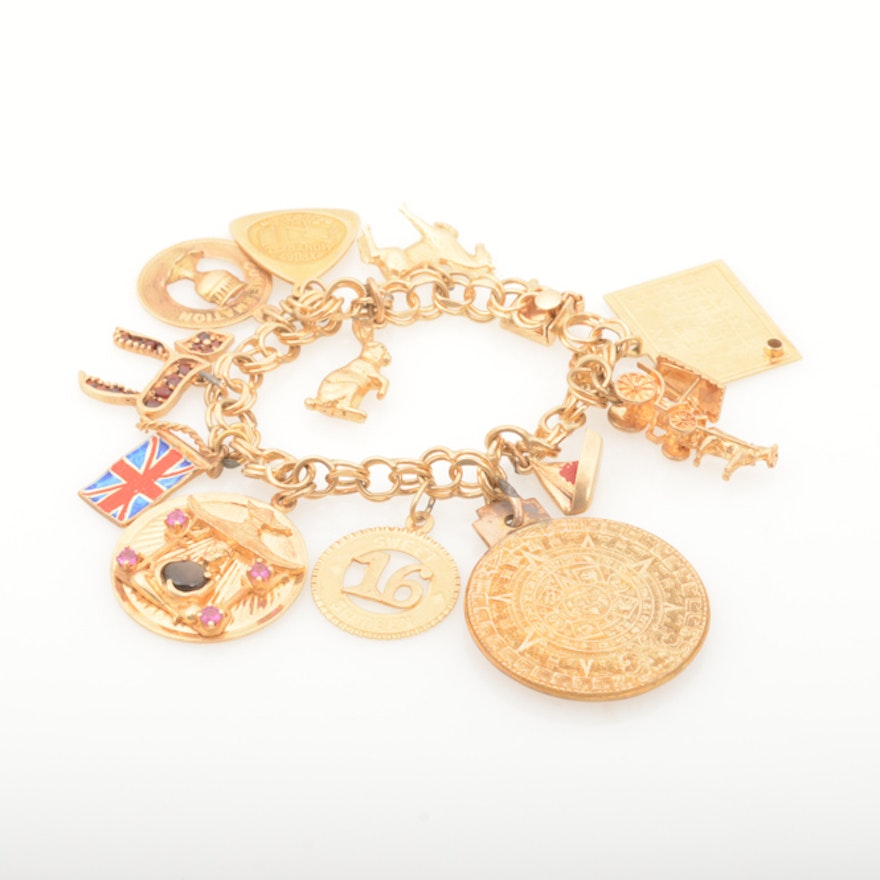 9K and 14K Yellow Gold Charm Bracelet