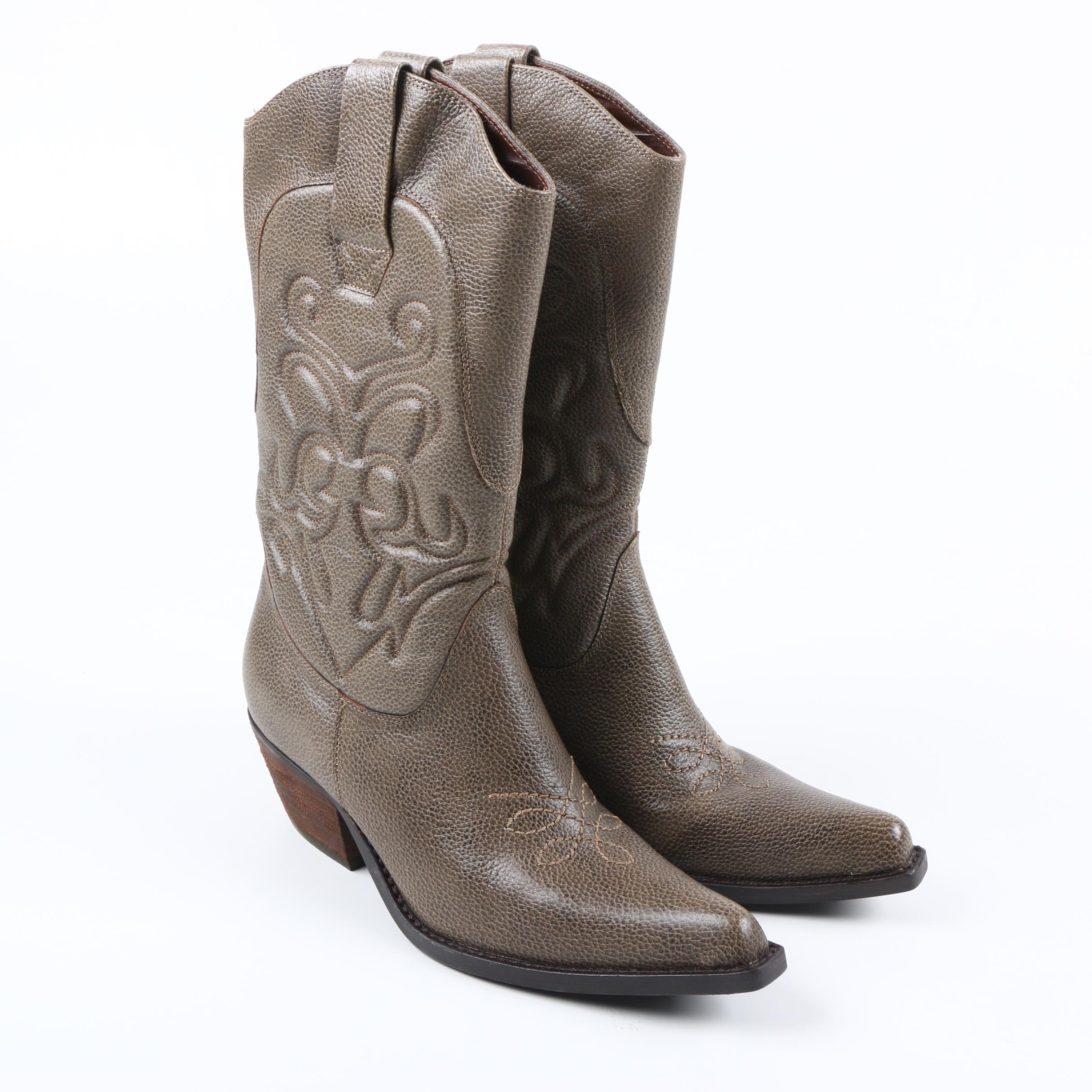 Women's Nine West Grey Leather Cowboy Boots