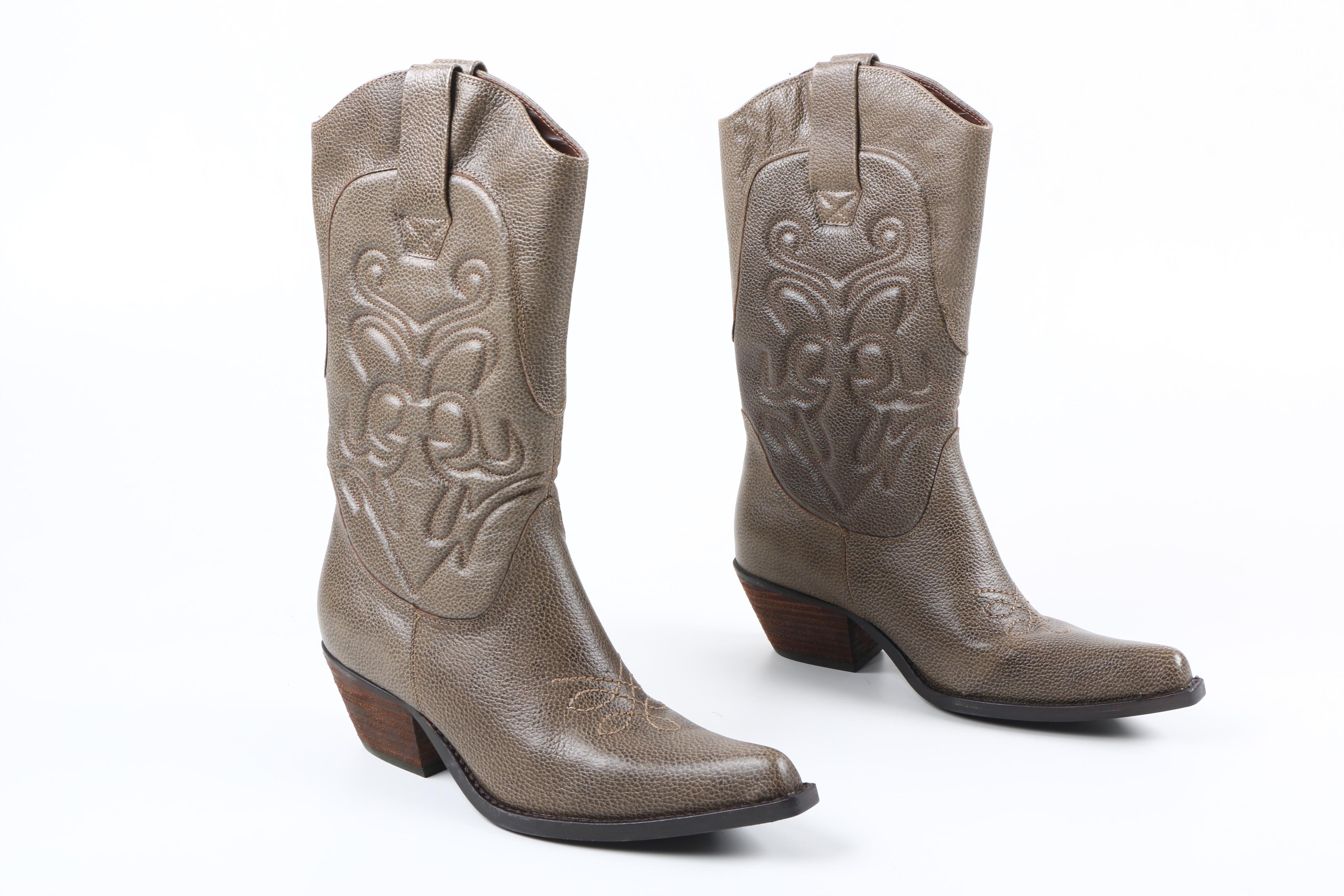 Women's Nine West Grey Leather Cowboy Boots