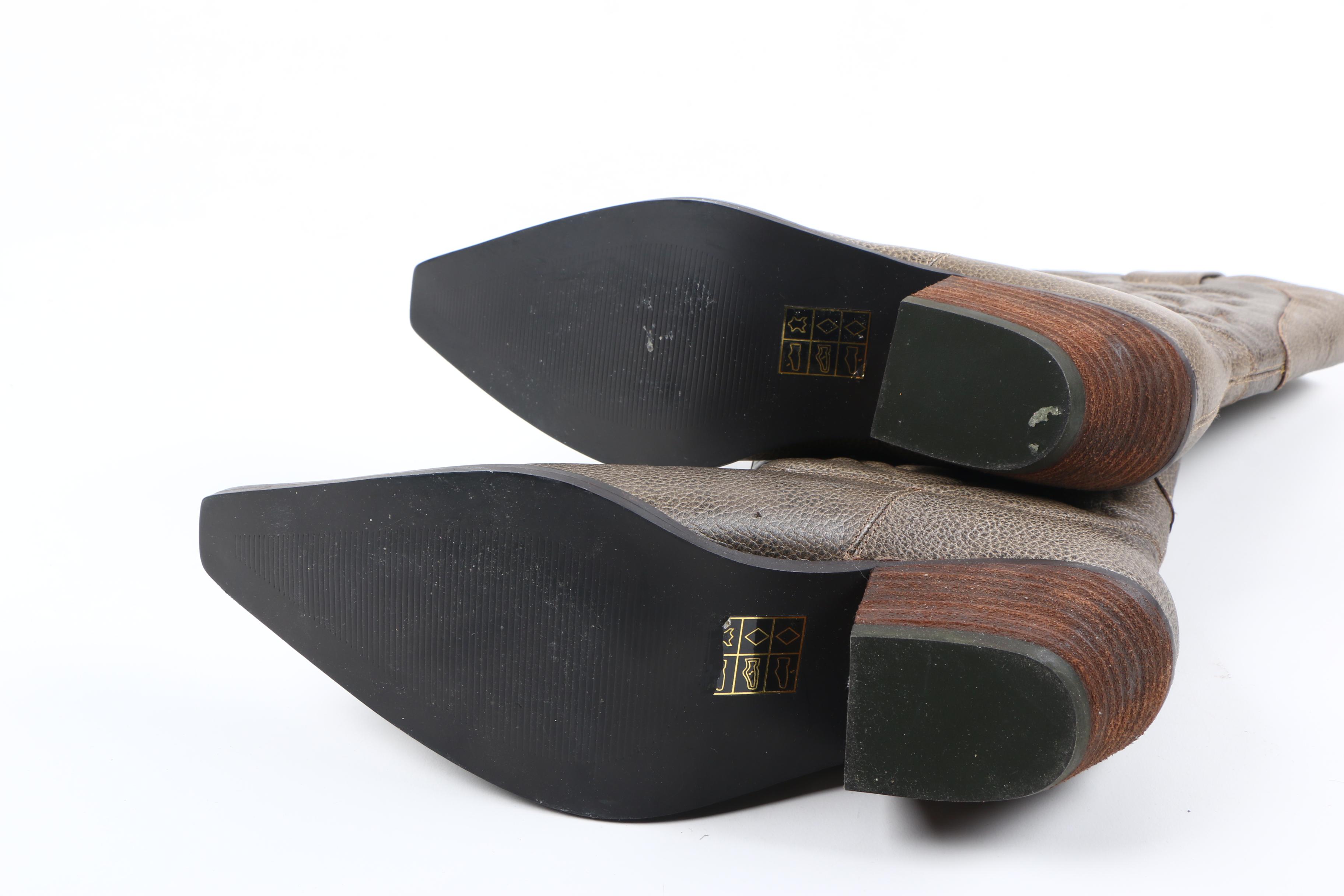 Women's Nine West Grey Leather Cowboy Boots