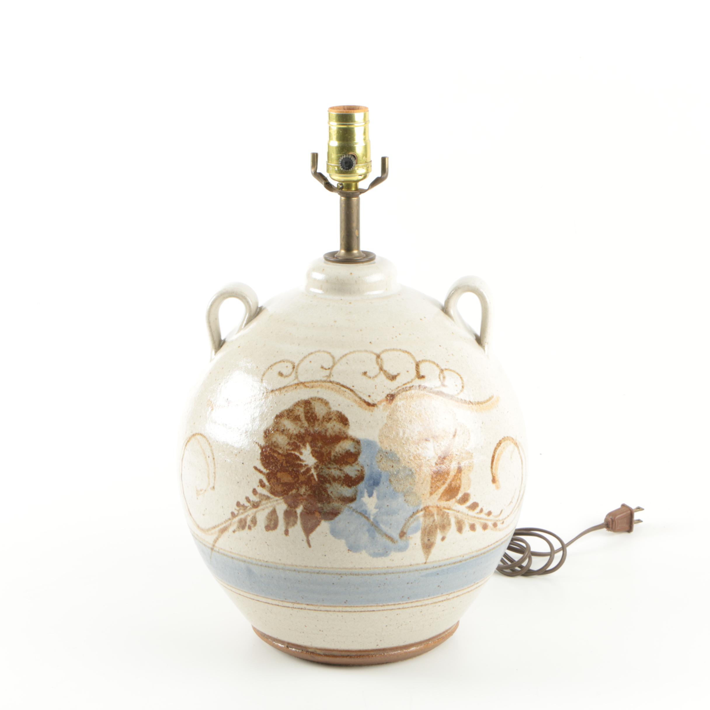 Vintage Hand-Painted Stoneware Jug Table Lamp