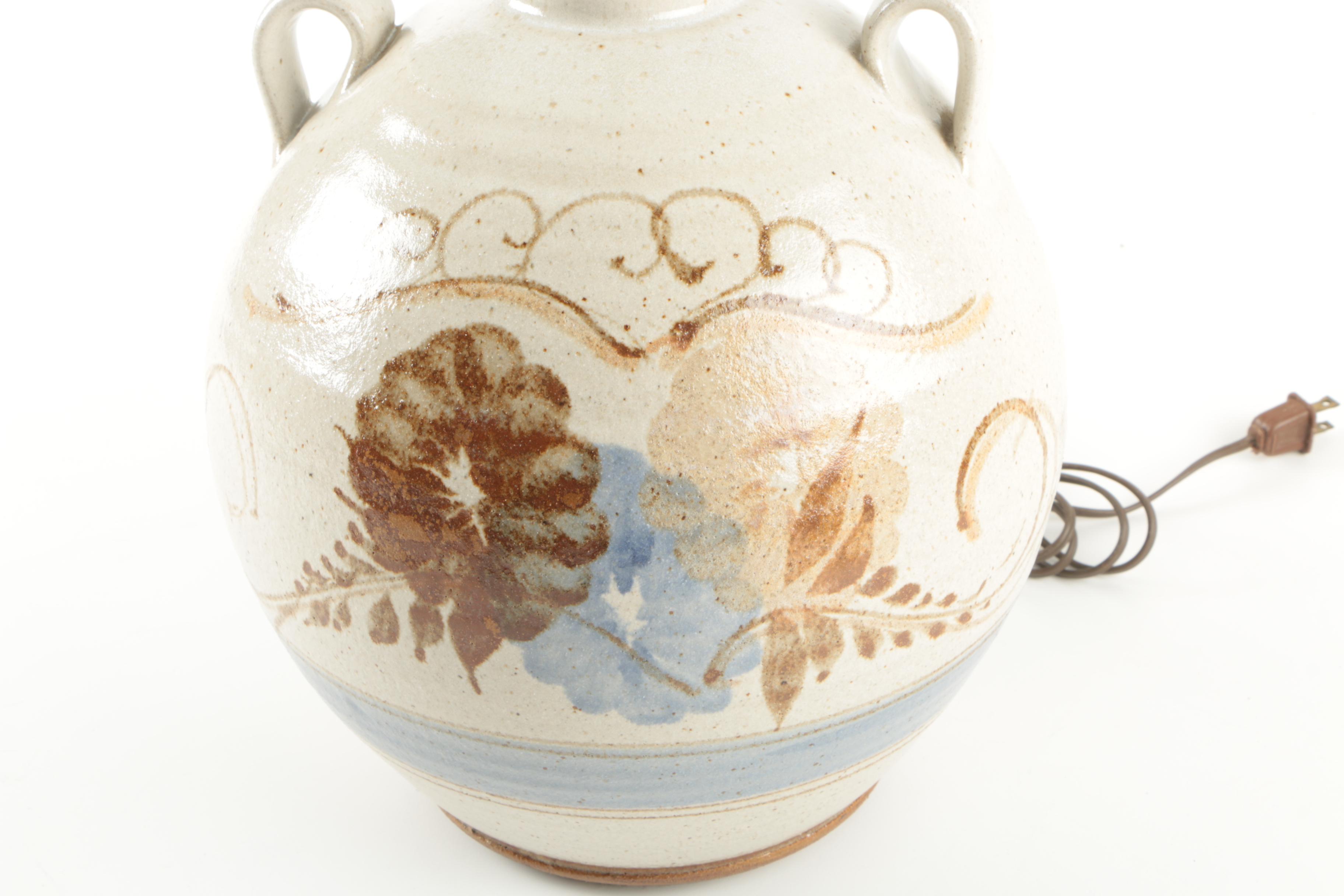 Vintage Hand-Painted Stoneware Jug Table Lamp