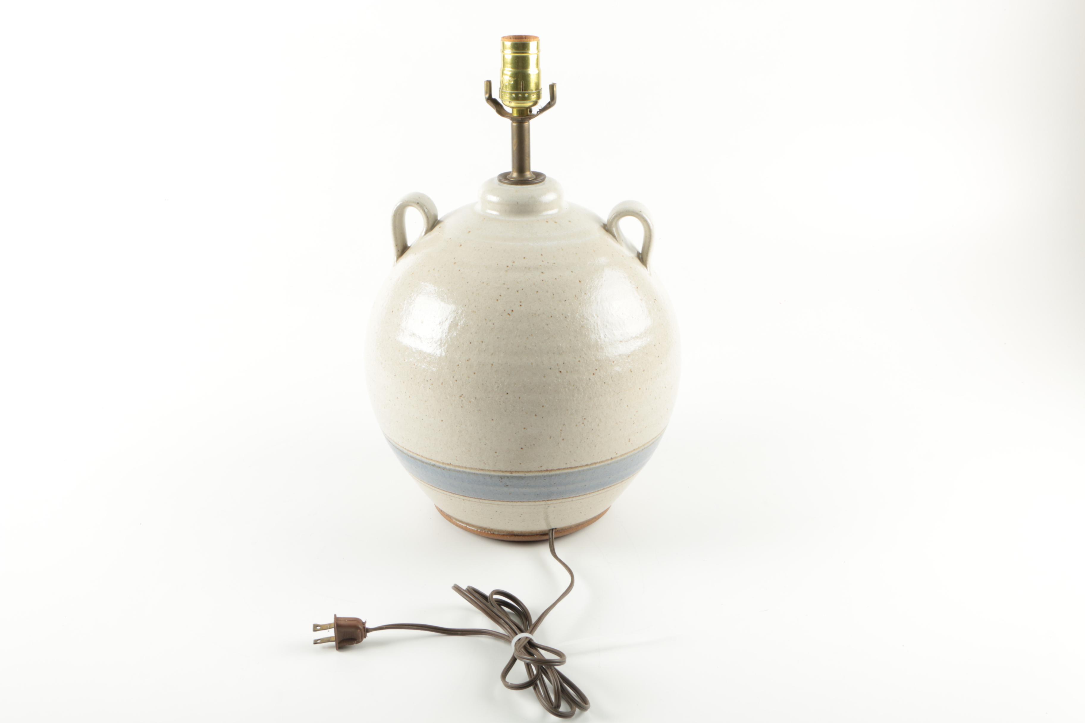 Vintage Hand-Painted Stoneware Jug Table Lamp