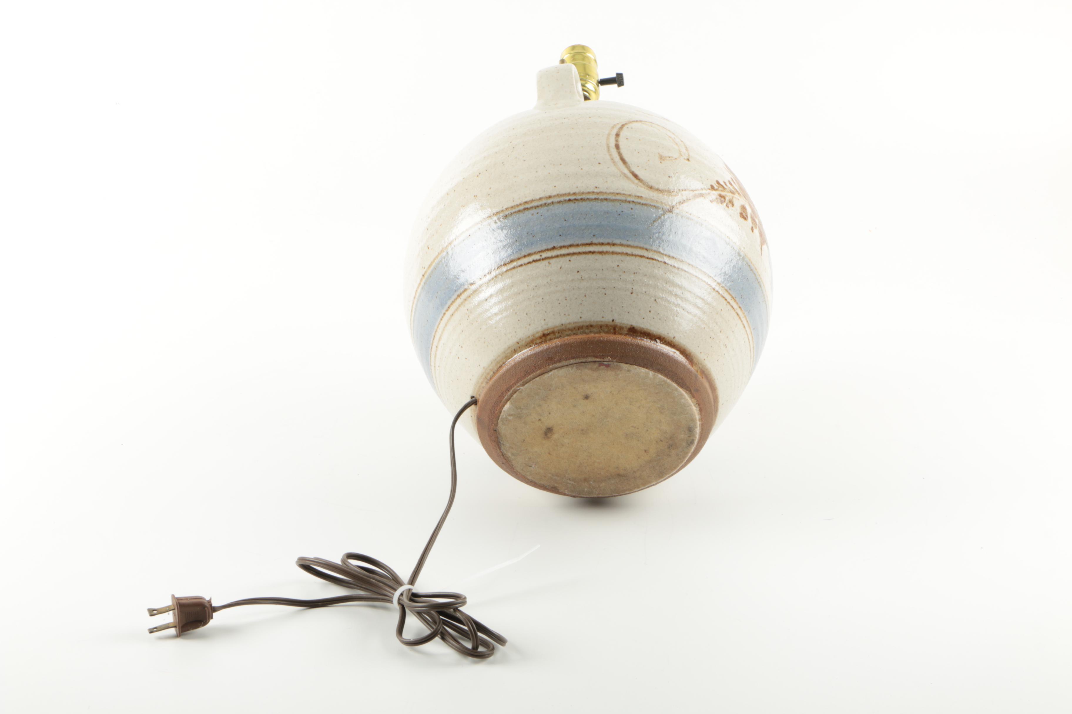 Vintage Hand-Painted Stoneware Jug Table Lamp
