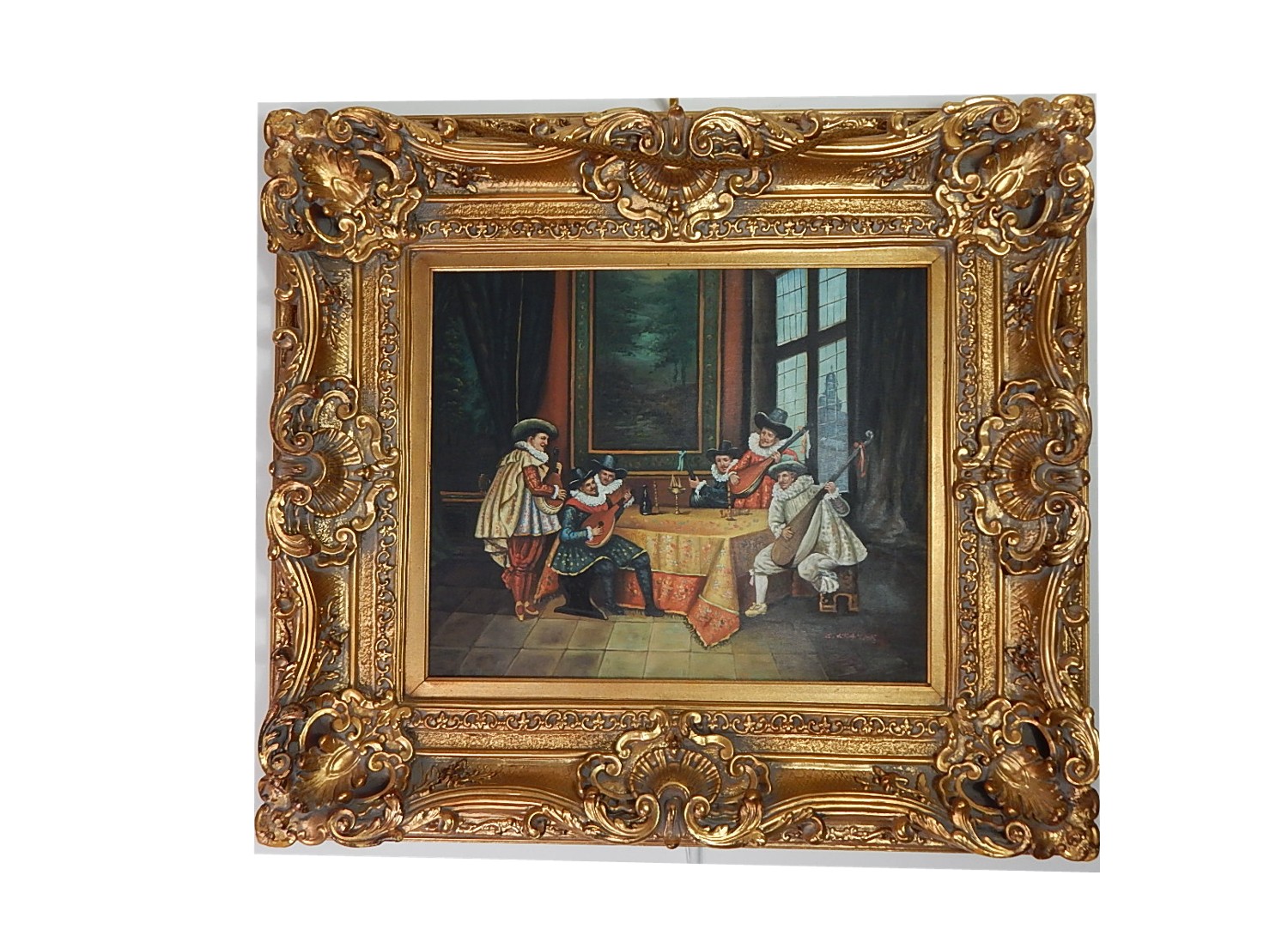 Elizabethan Musicians Original Oil on Canvas Signed C. Kramer