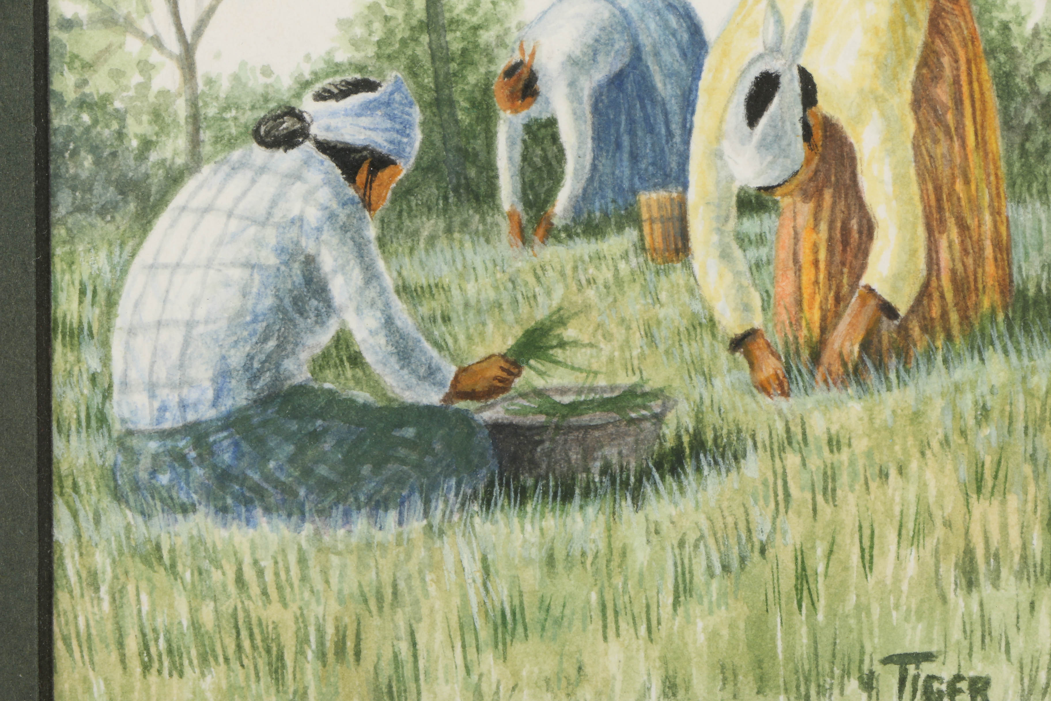 Collection of Jon Mark Tiger Paintings of Native American Figurative Scenes