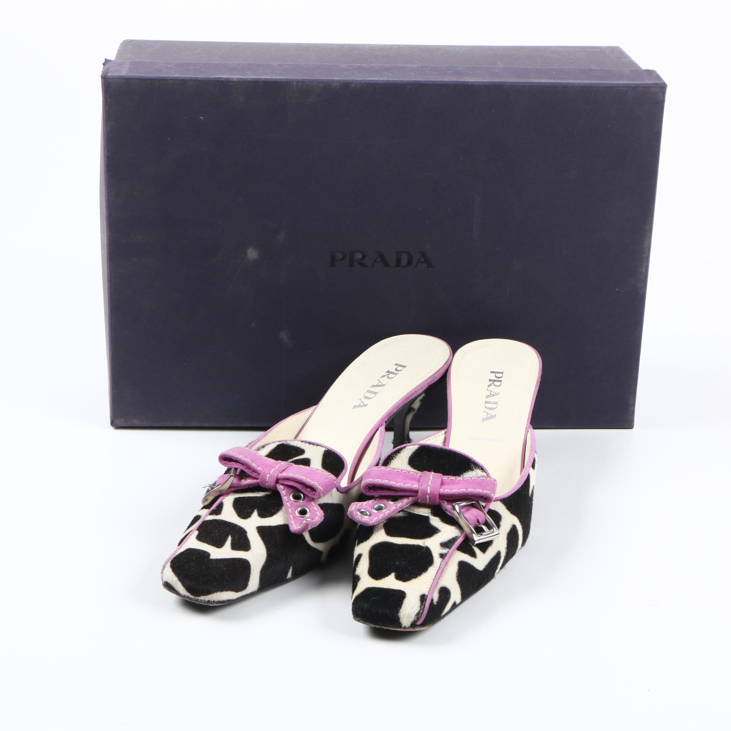 Women's Prada Pony Hair Giraffe Print Mules