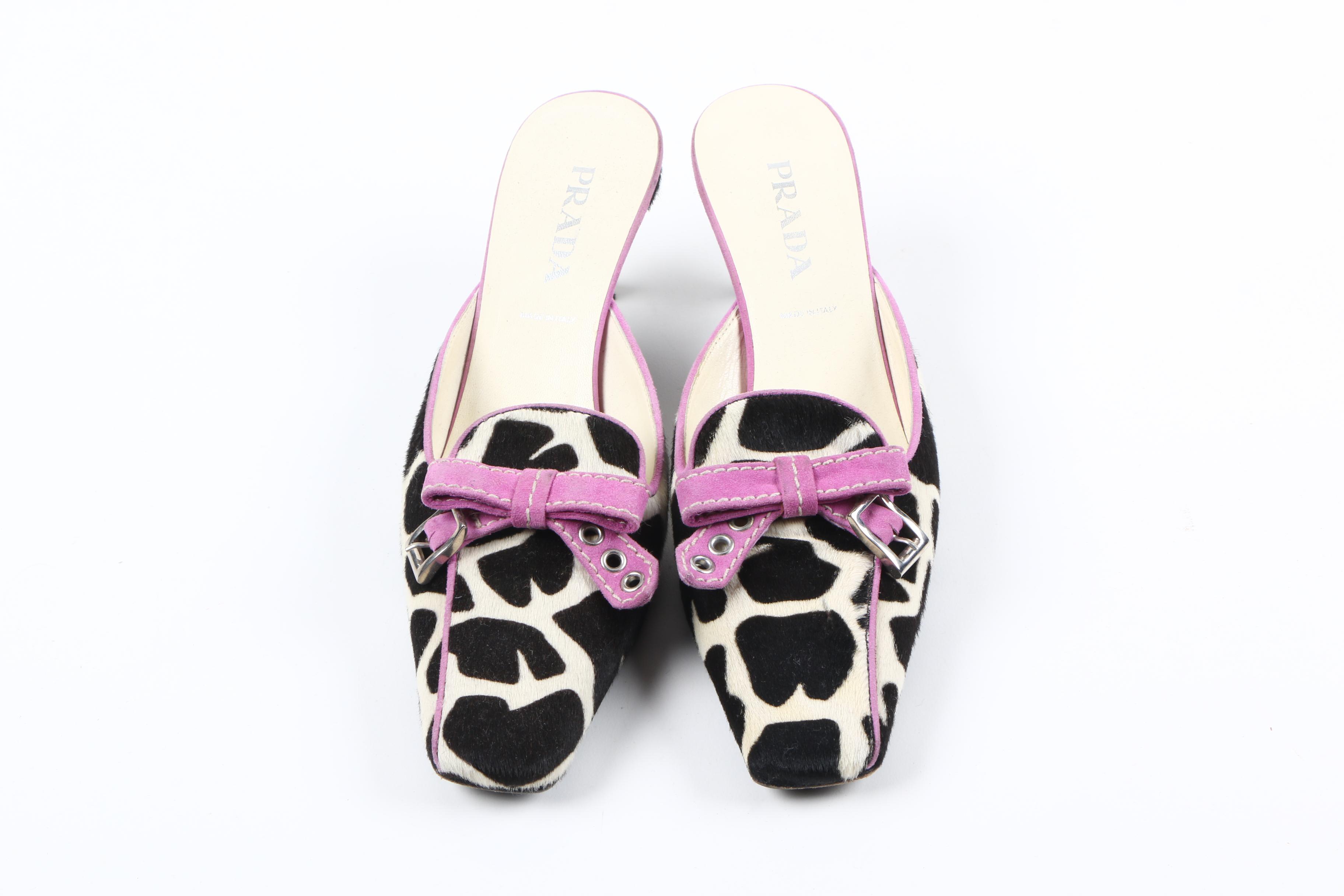 Women's Prada Pony Hair Giraffe Print Mules