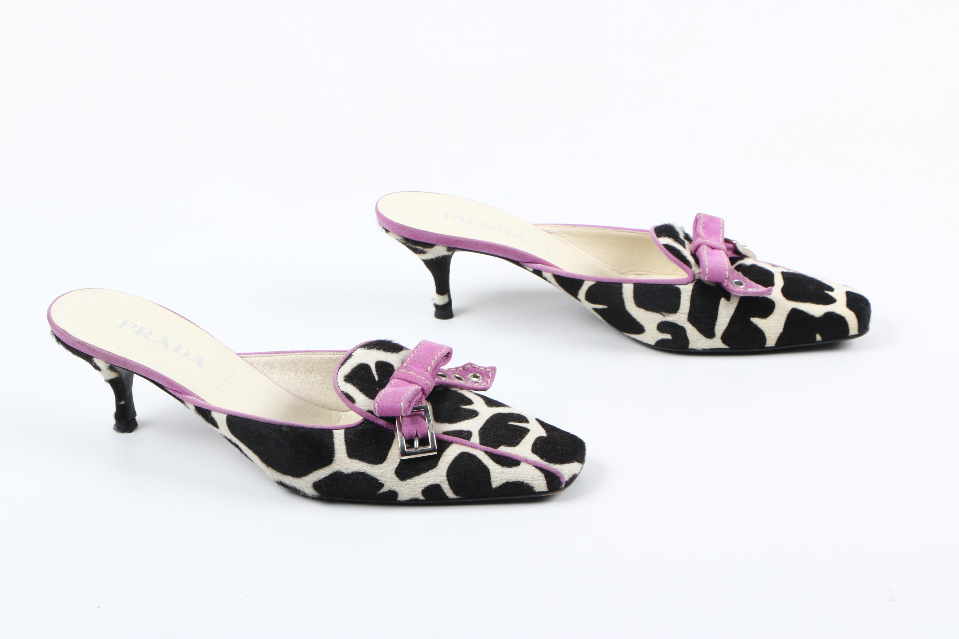 Women's Prada Pony Hair Giraffe Print Mules
