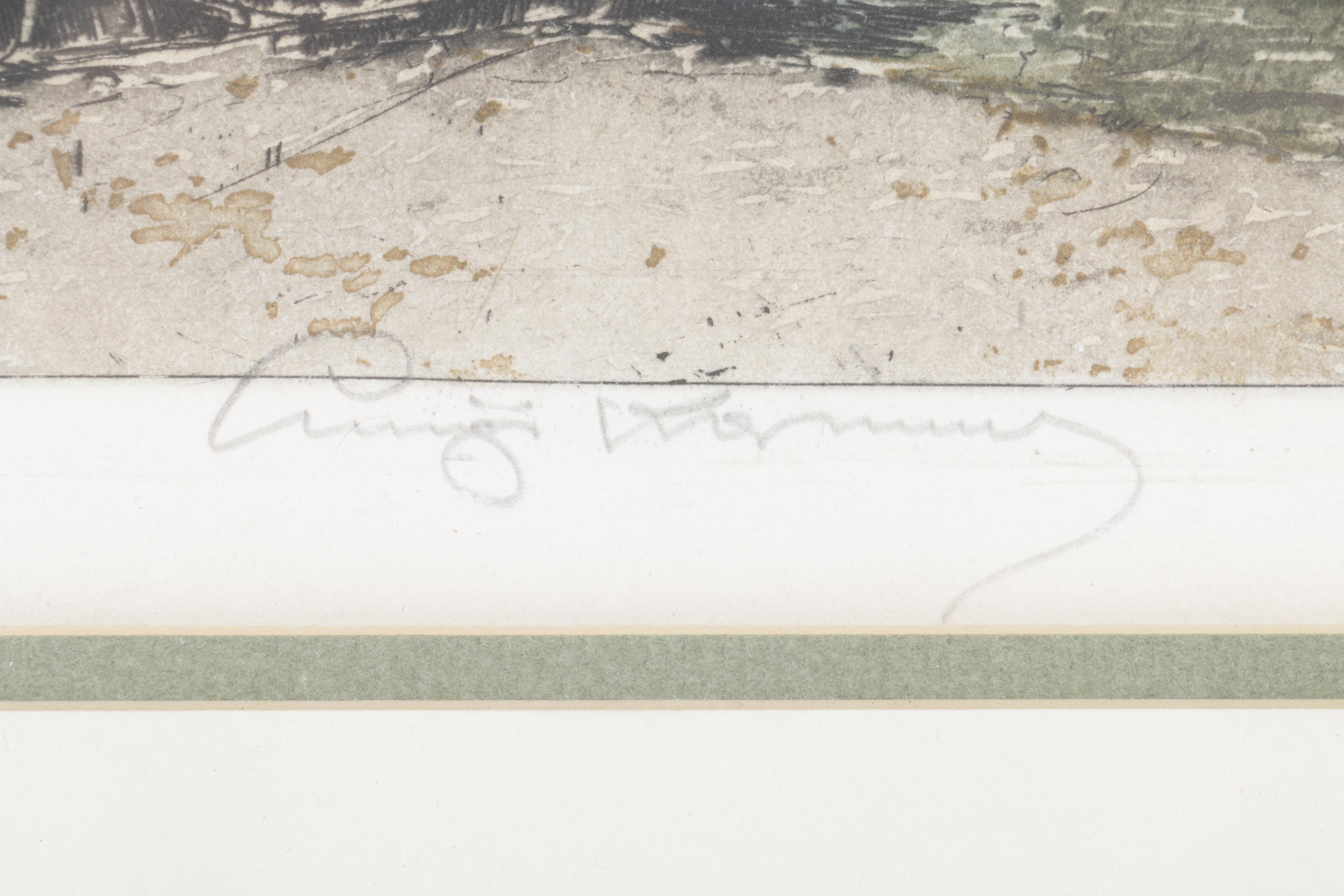 Luigi Kasimir Hand Colored Etching on Paper "Duernstein on the Danube"