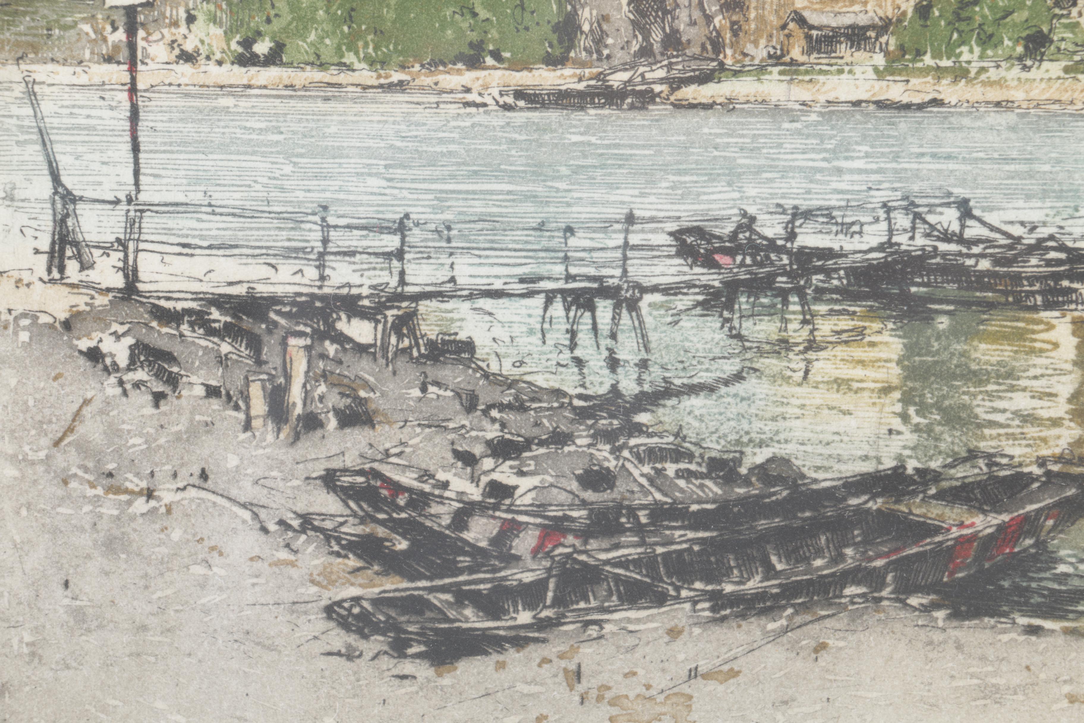 Luigi Kasimir Hand Colored Etching on Paper "Duernstein on the Danube"