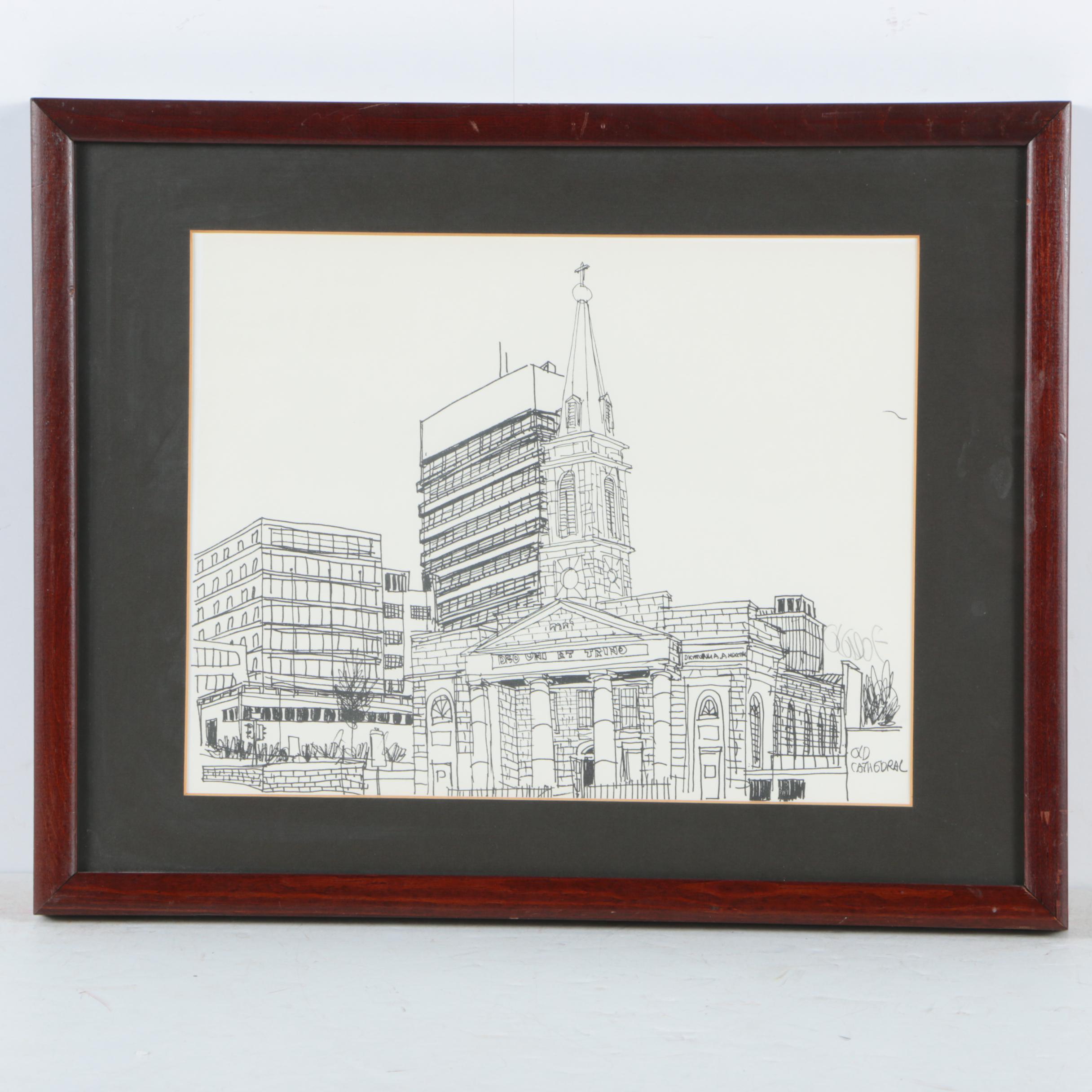 Lithograph on Paper "Old Cathedral"