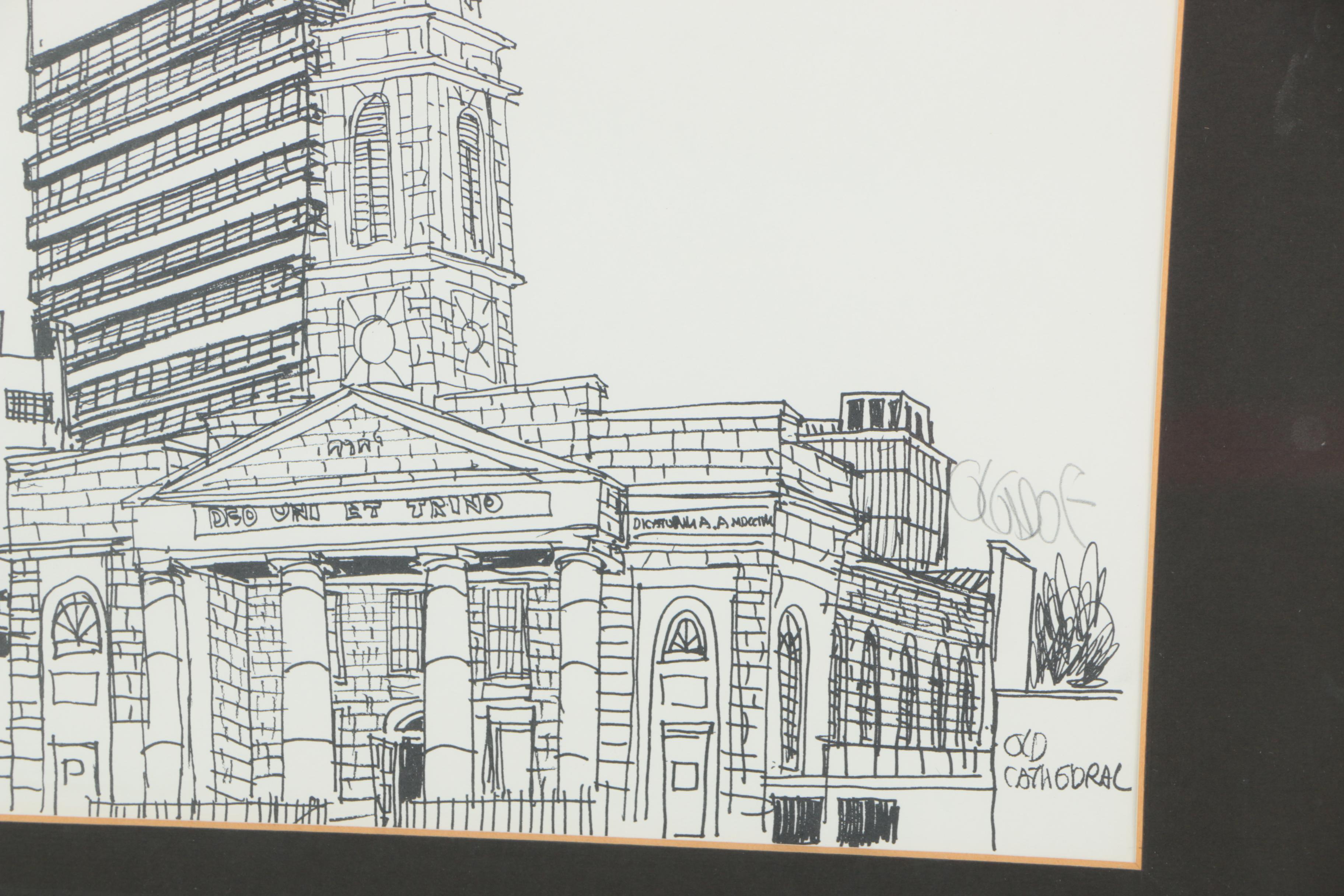 Lithograph on Paper "Old Cathedral"