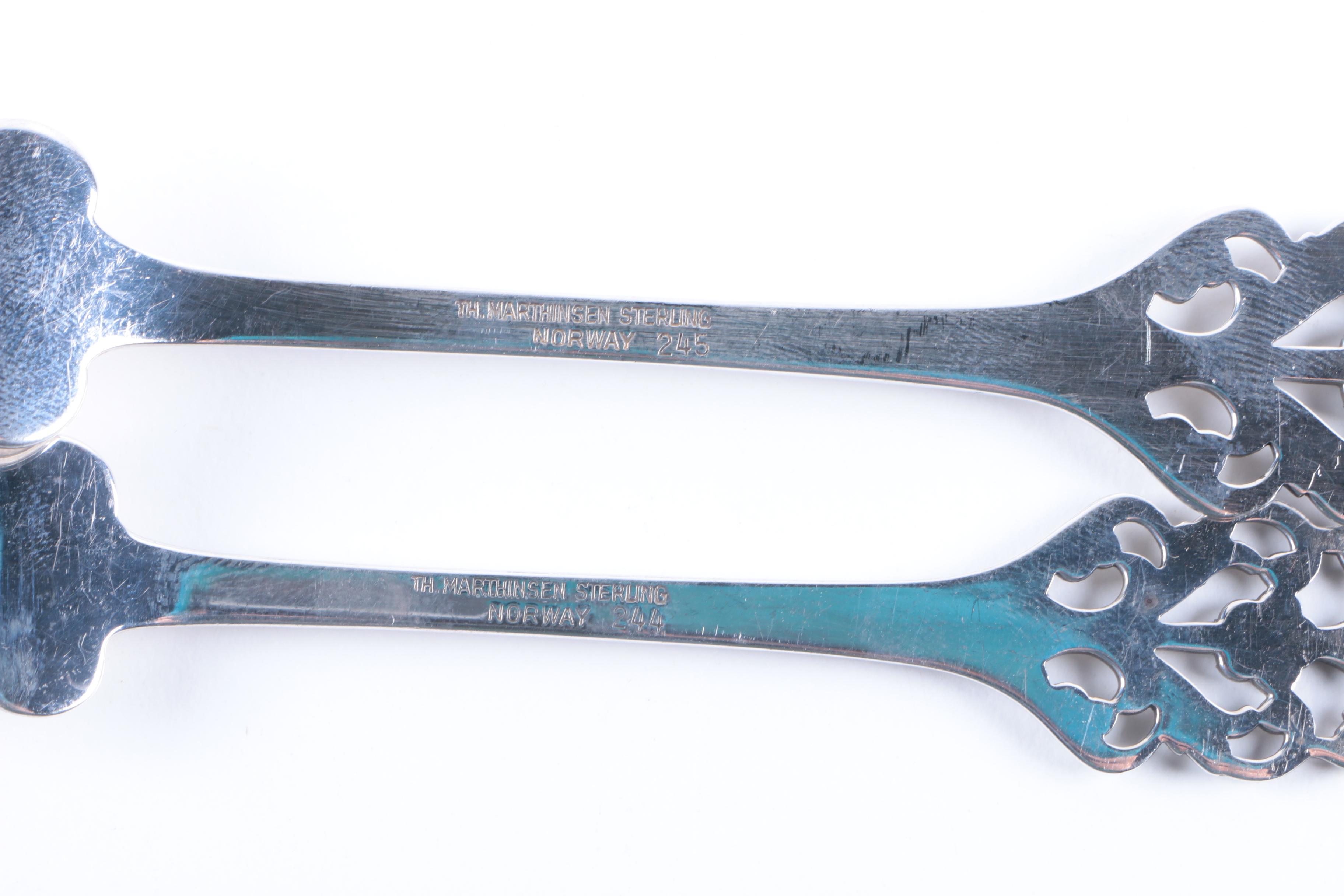 Th. Marthinsen "Viking Rose" Sterling Silver Serving Utensils