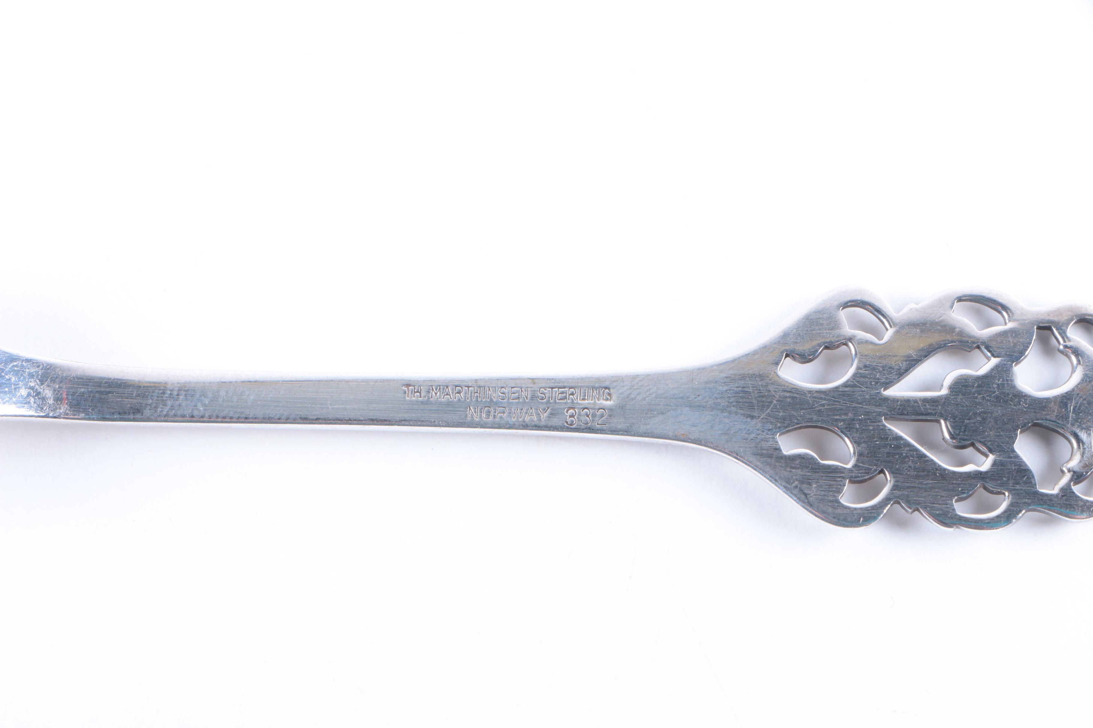 Th. Marthinsen "Viking Rose" Sterling Silver Serving Utensils