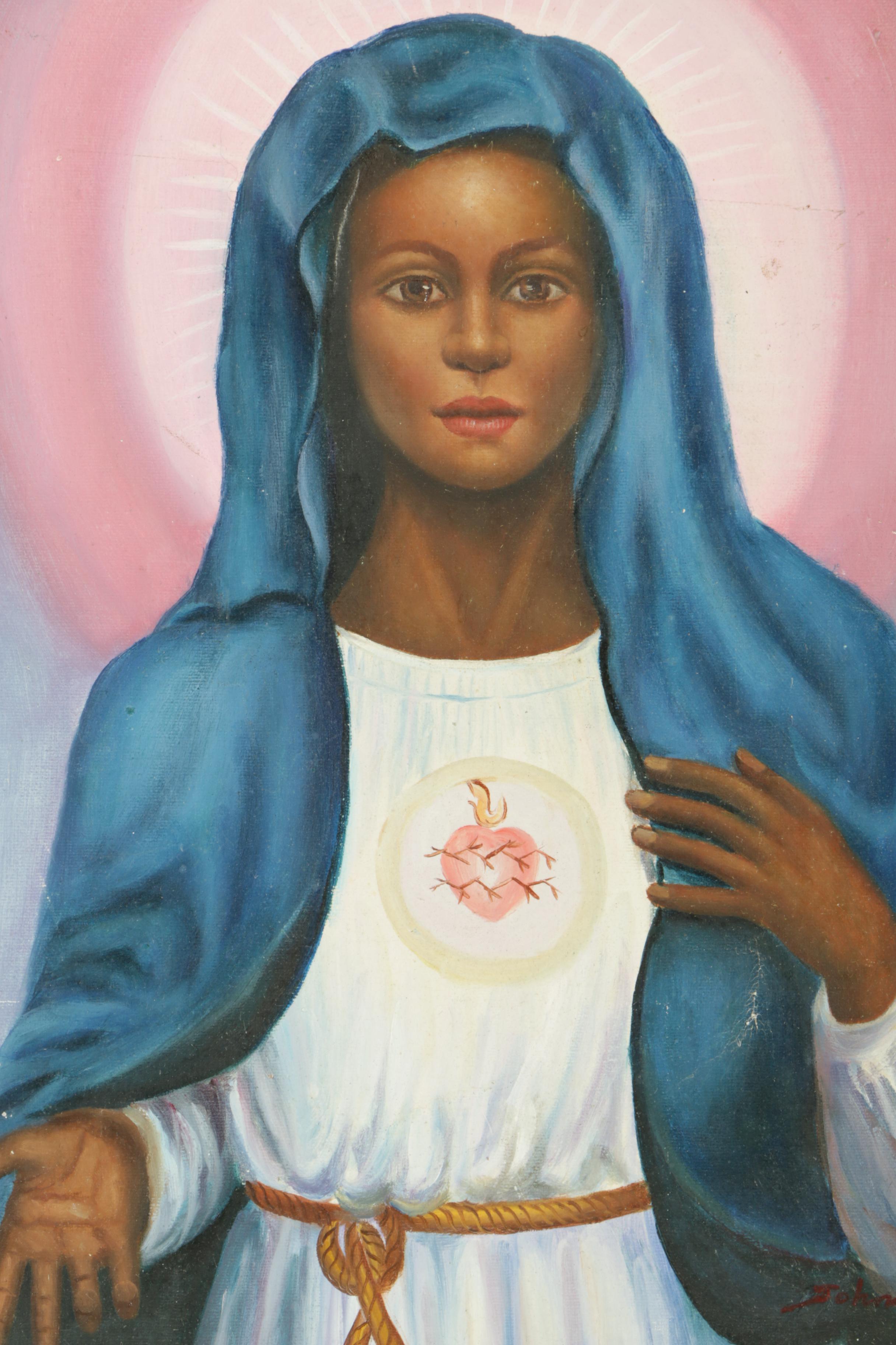 Oil Painting on Canvas Depicting Mary Mother of Jesus