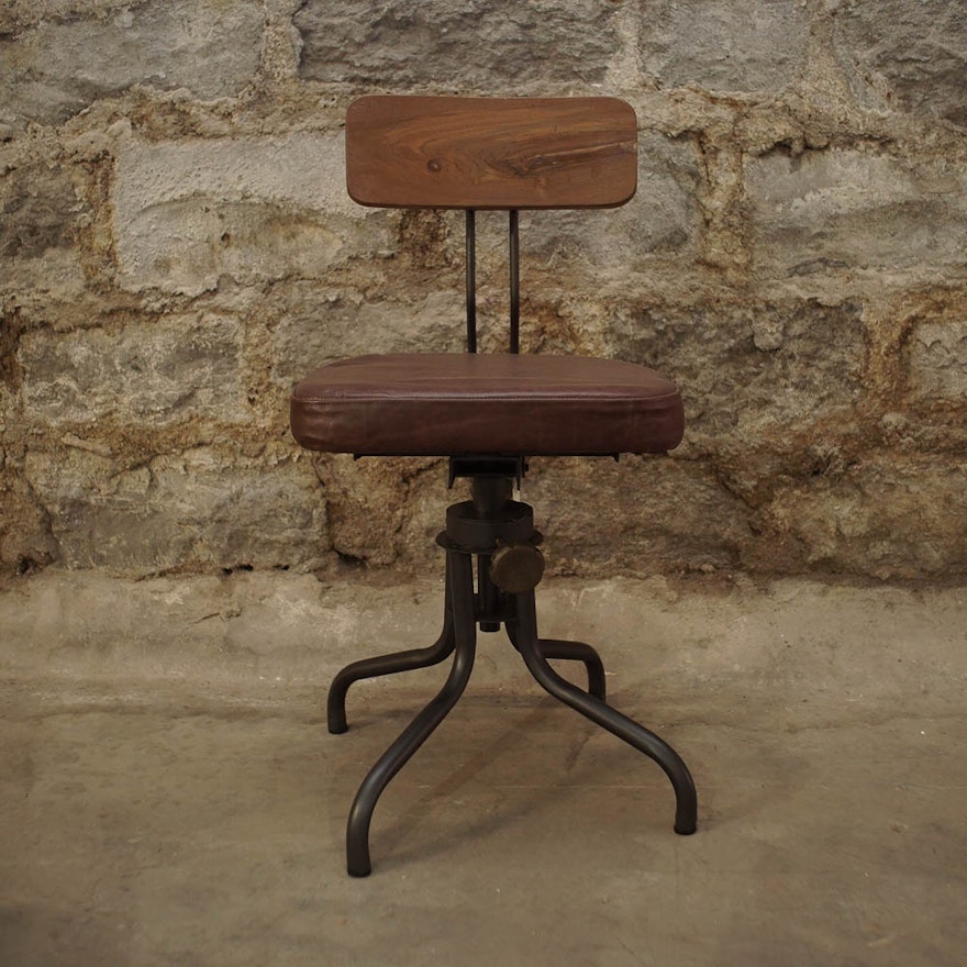 Industrial Wood and Metal Drafting Style Chairs