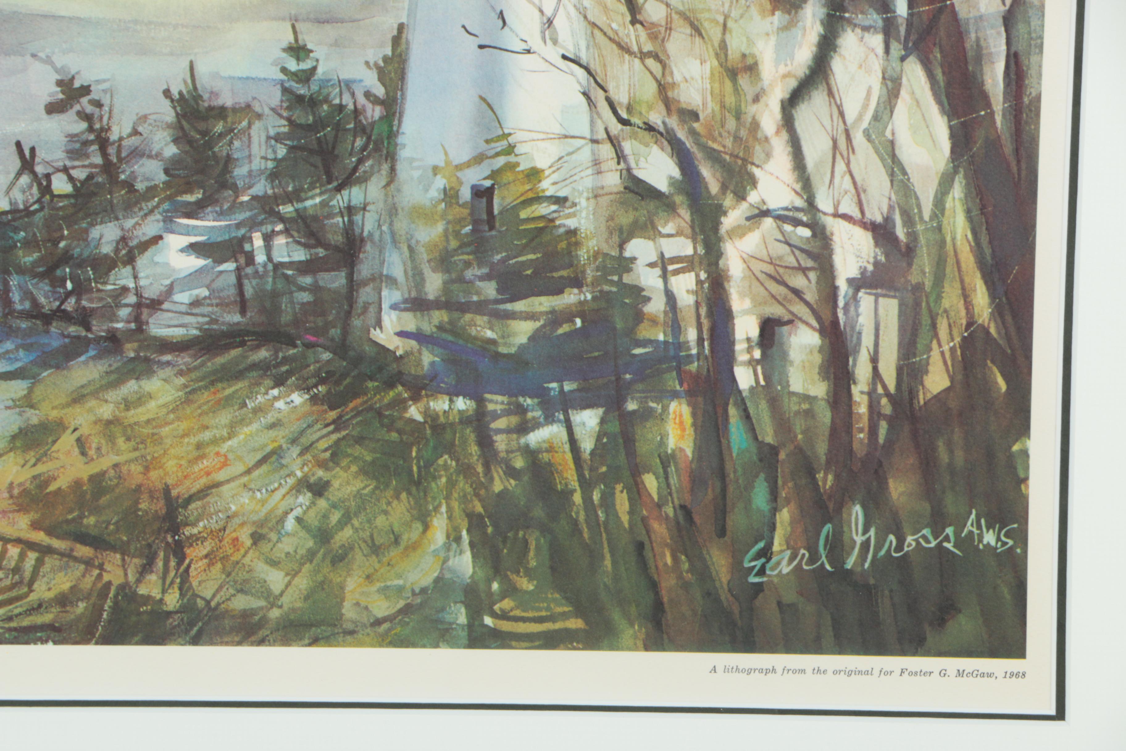 Offset Lithograph After Earl Gross of a Lighthouse