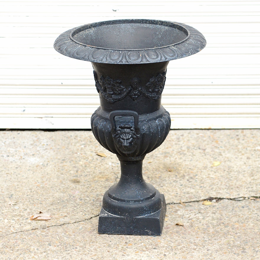 Cast Iron Urn With Lion Head Handles