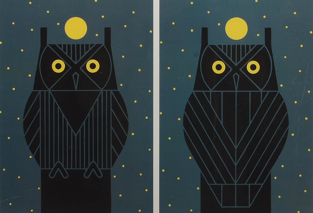 Offset Lithograph after Charley Harper "Omniscient Owls"