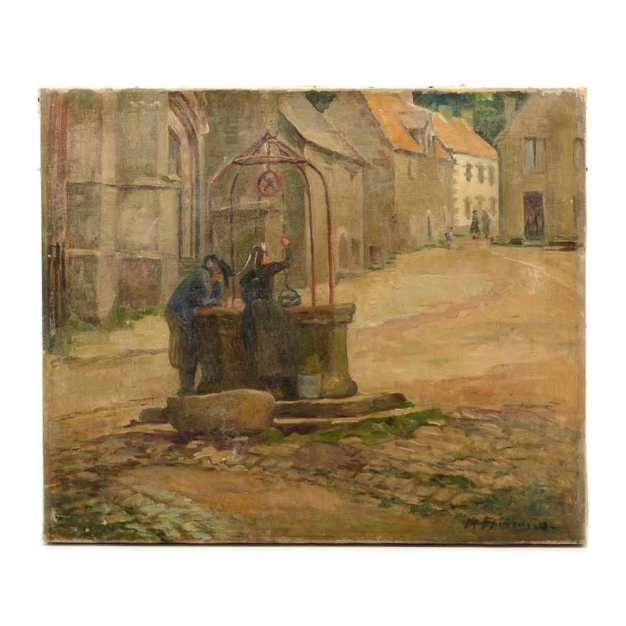 May Fairchild Signed Oil Painting 'Old Well, Locronan'