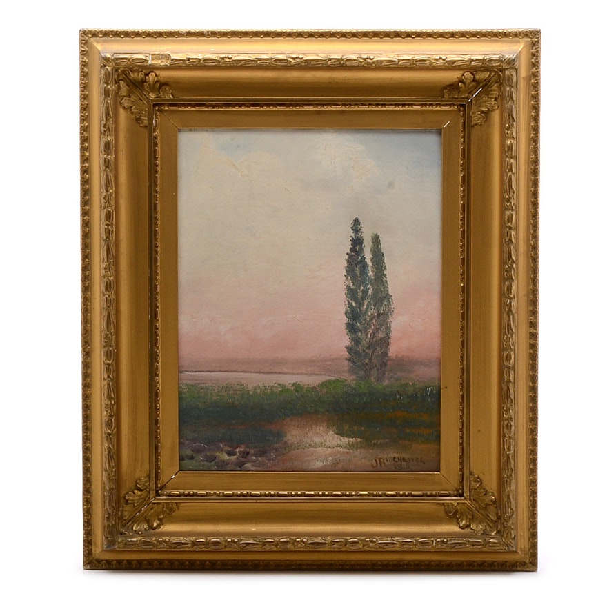 Antique John Ribchester Signed Oil on Canvas Landscape Painting