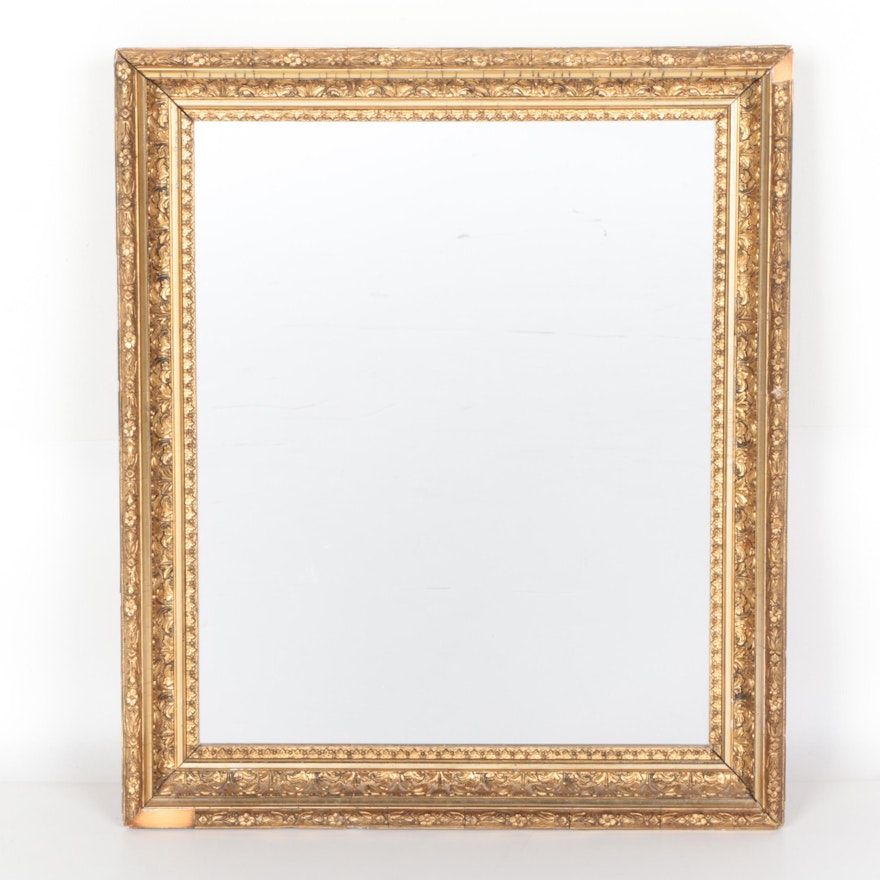 Wall Mirror with Gold Tone Carved Wood Frame
