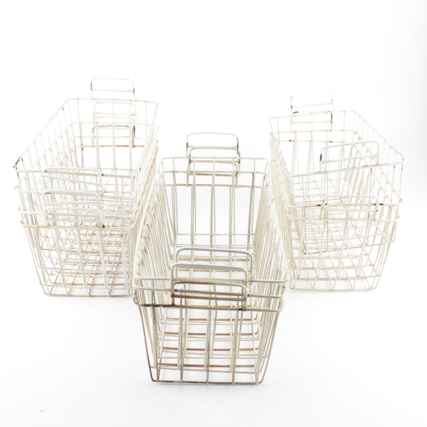 Vintage White Metal Locker Baskets