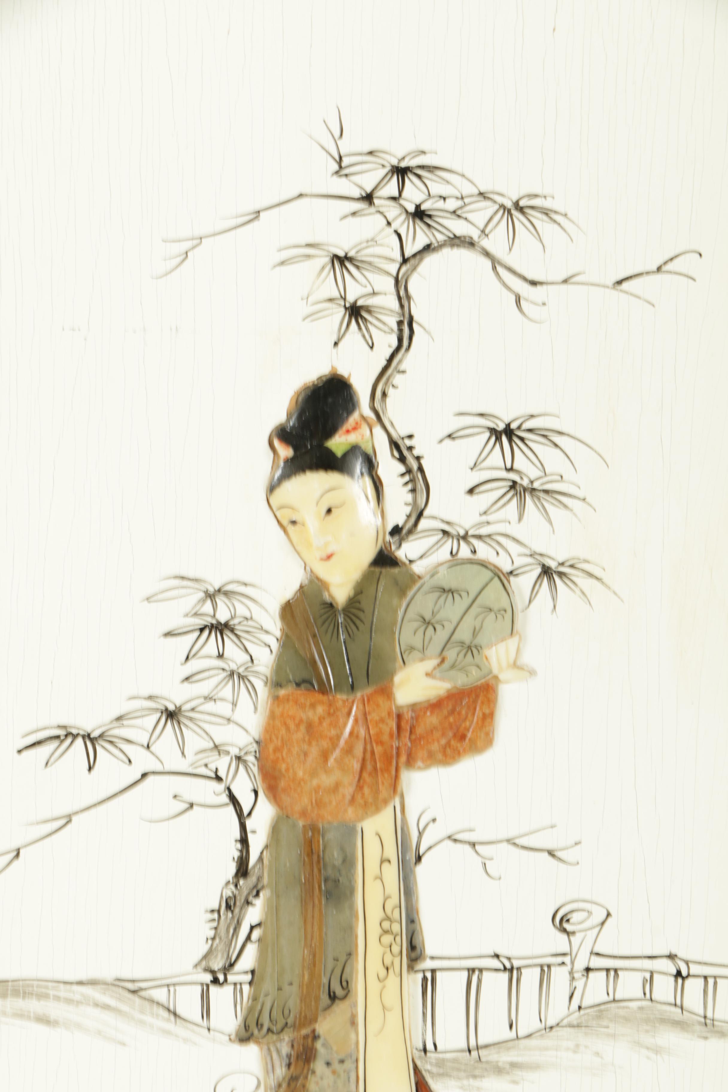 East Asian Style Inlaid Stone Plaques