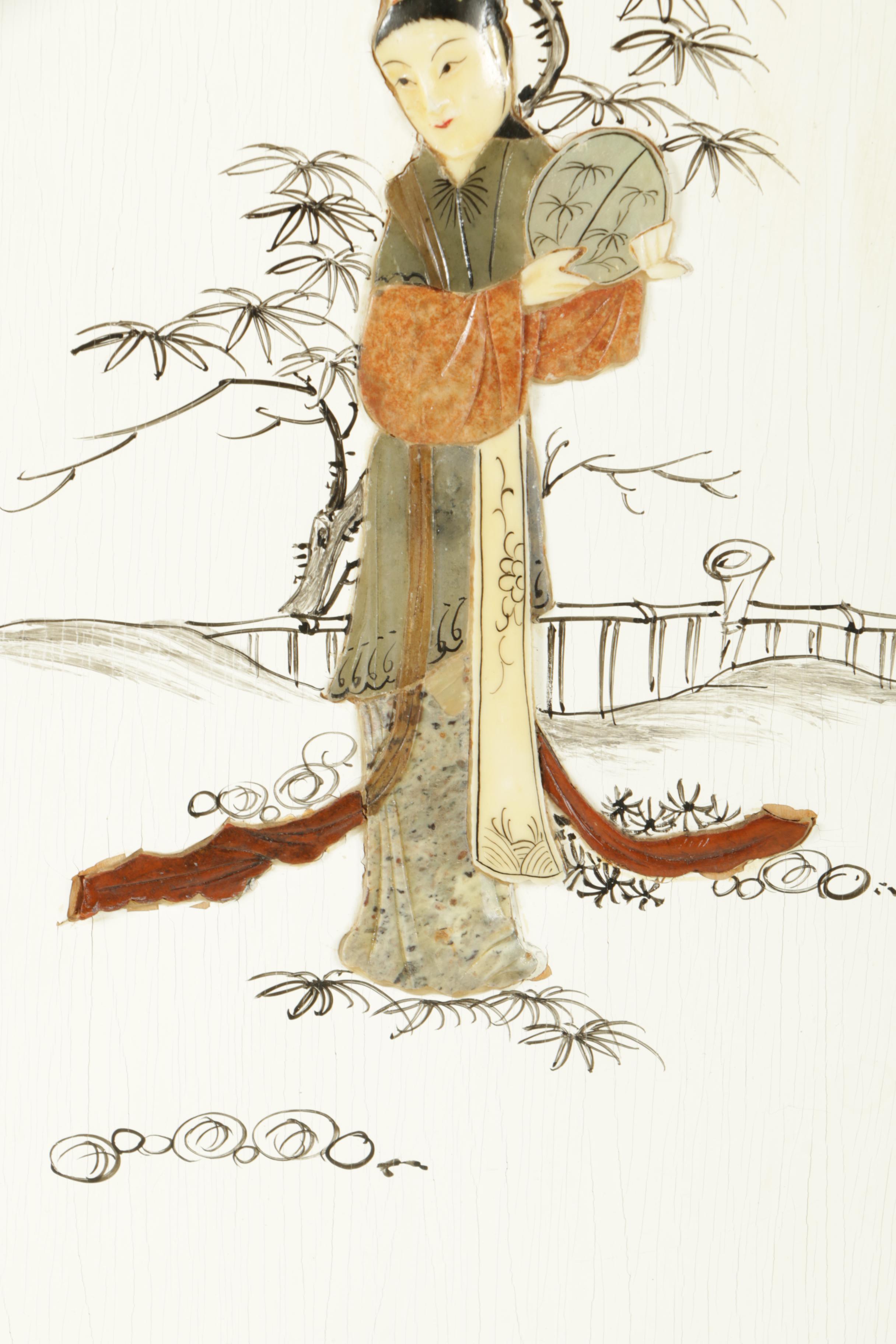 East Asian Style Inlaid Stone Plaques