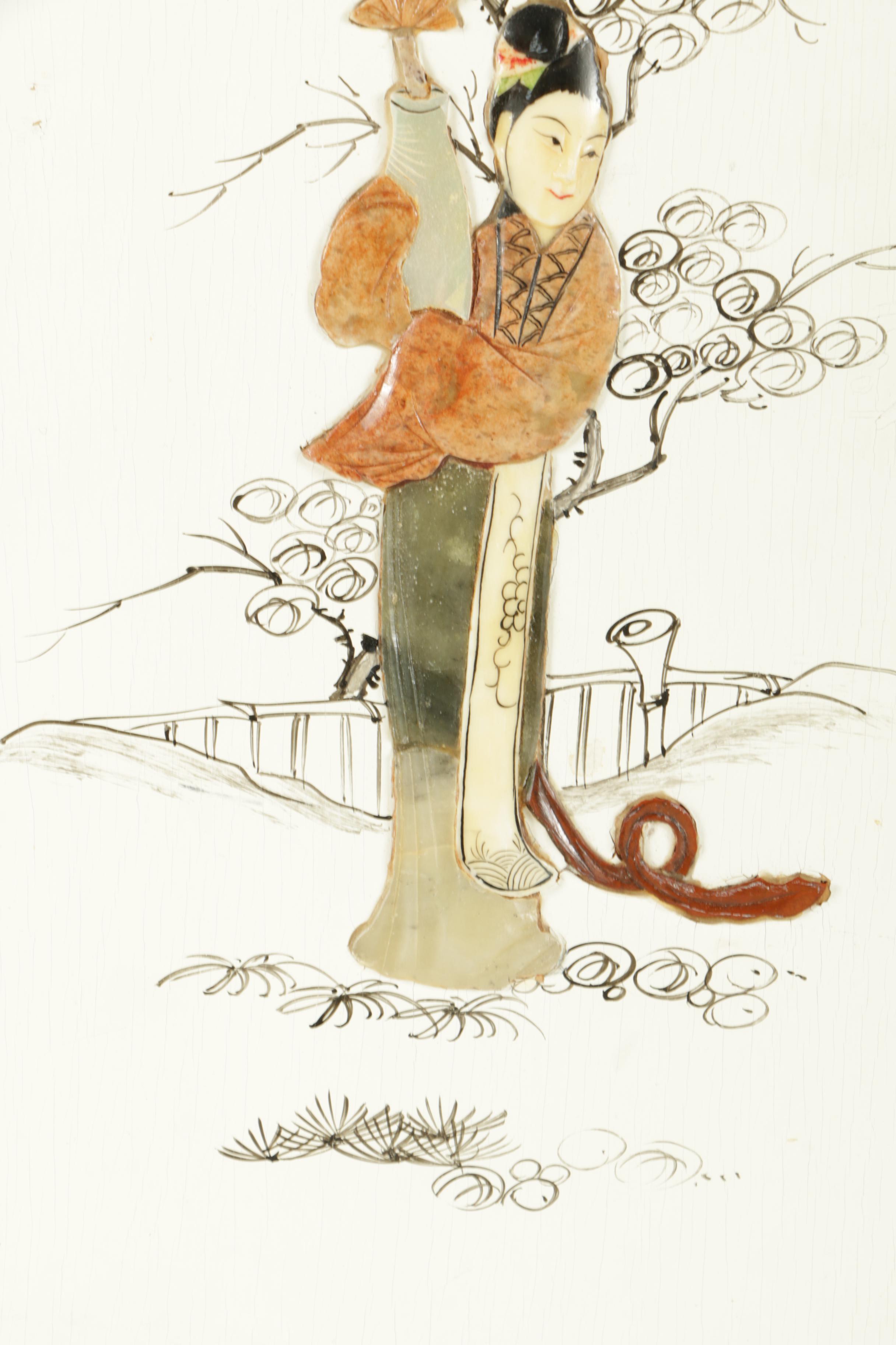 East Asian Style Inlaid Stone Plaques