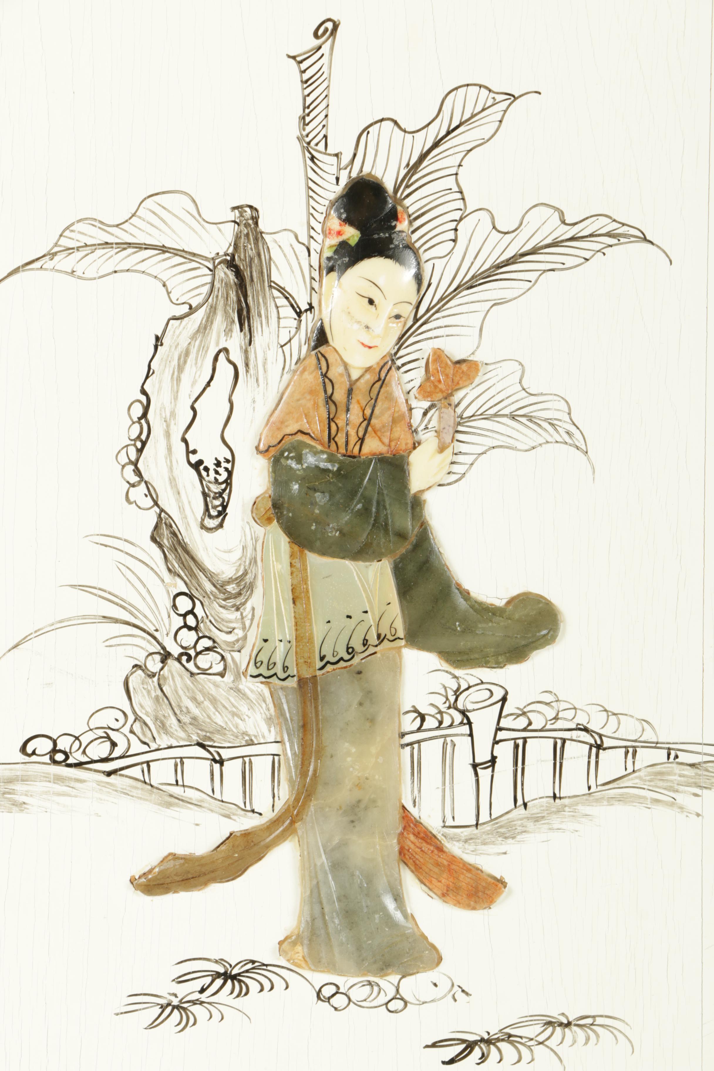 East Asian Style Inlaid Stone Plaques