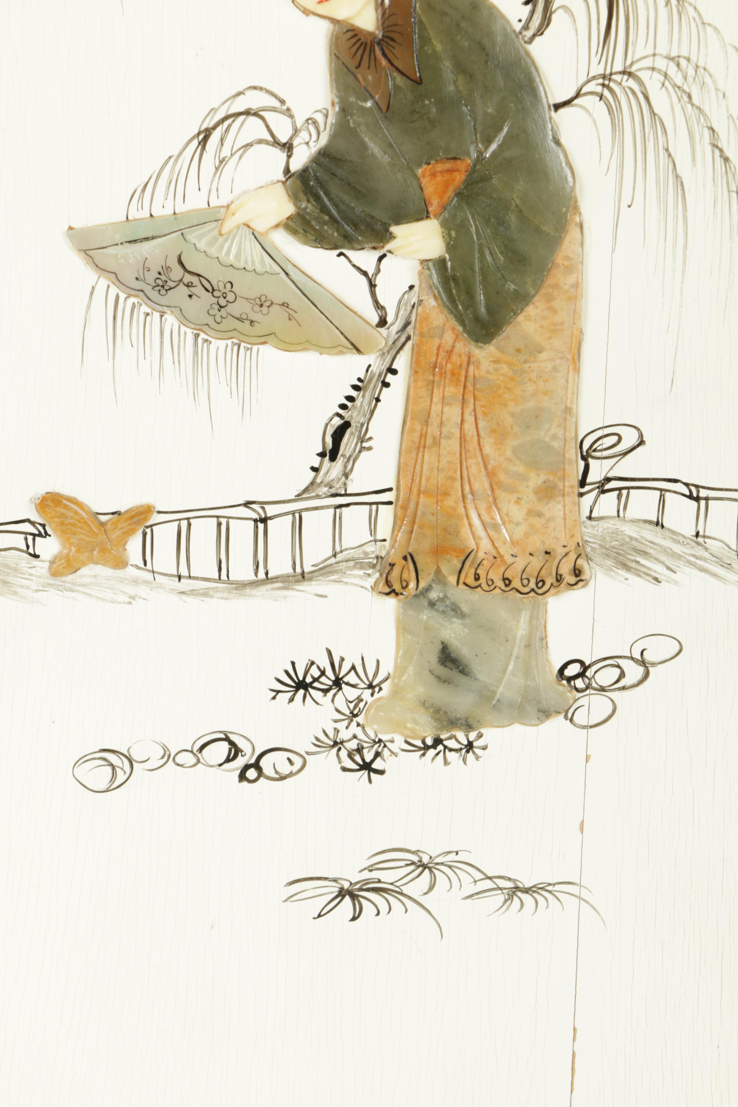 East Asian Style Inlaid Stone Plaques