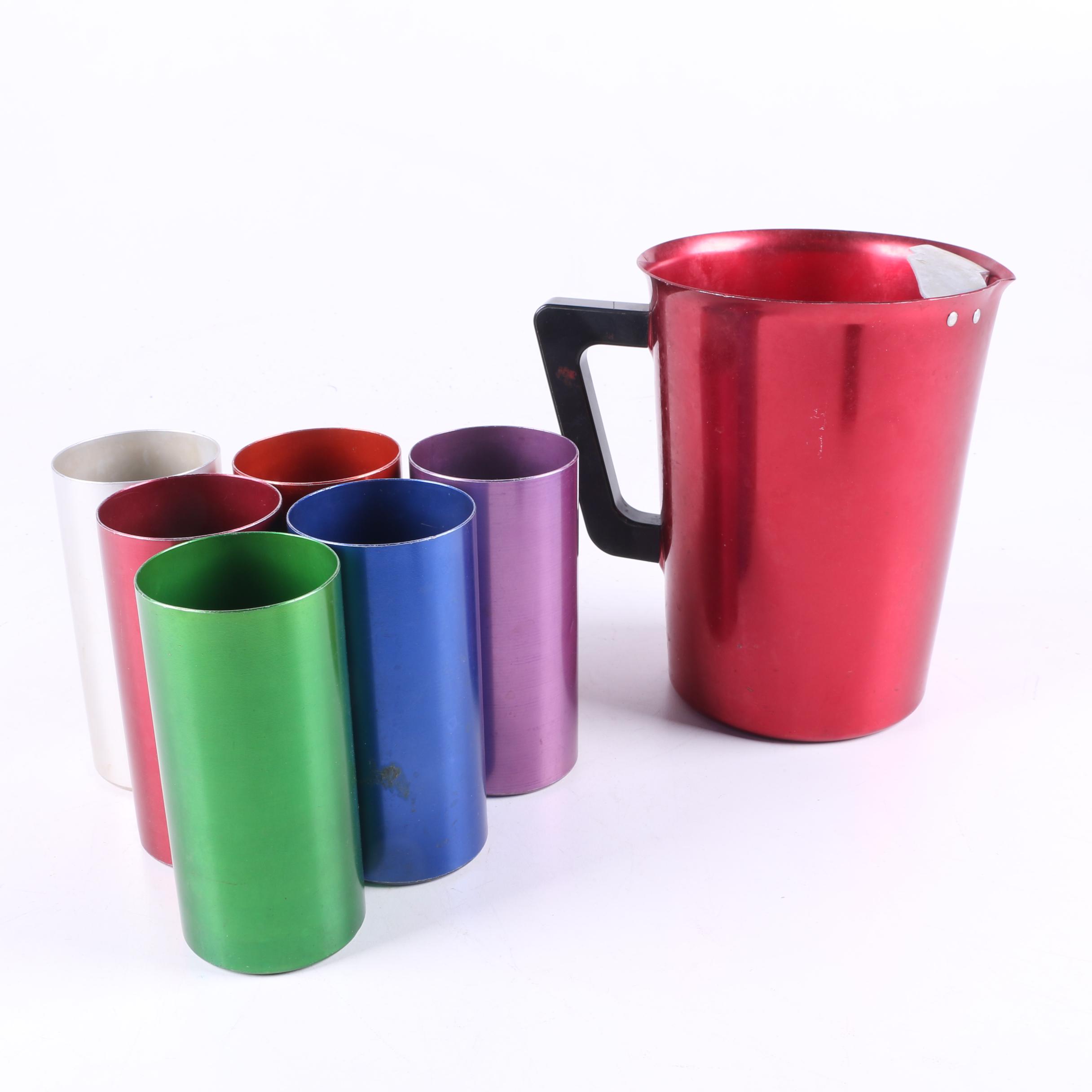 Mid Century Perma Hues Aluminum Tumblers and Vogue Pitcher