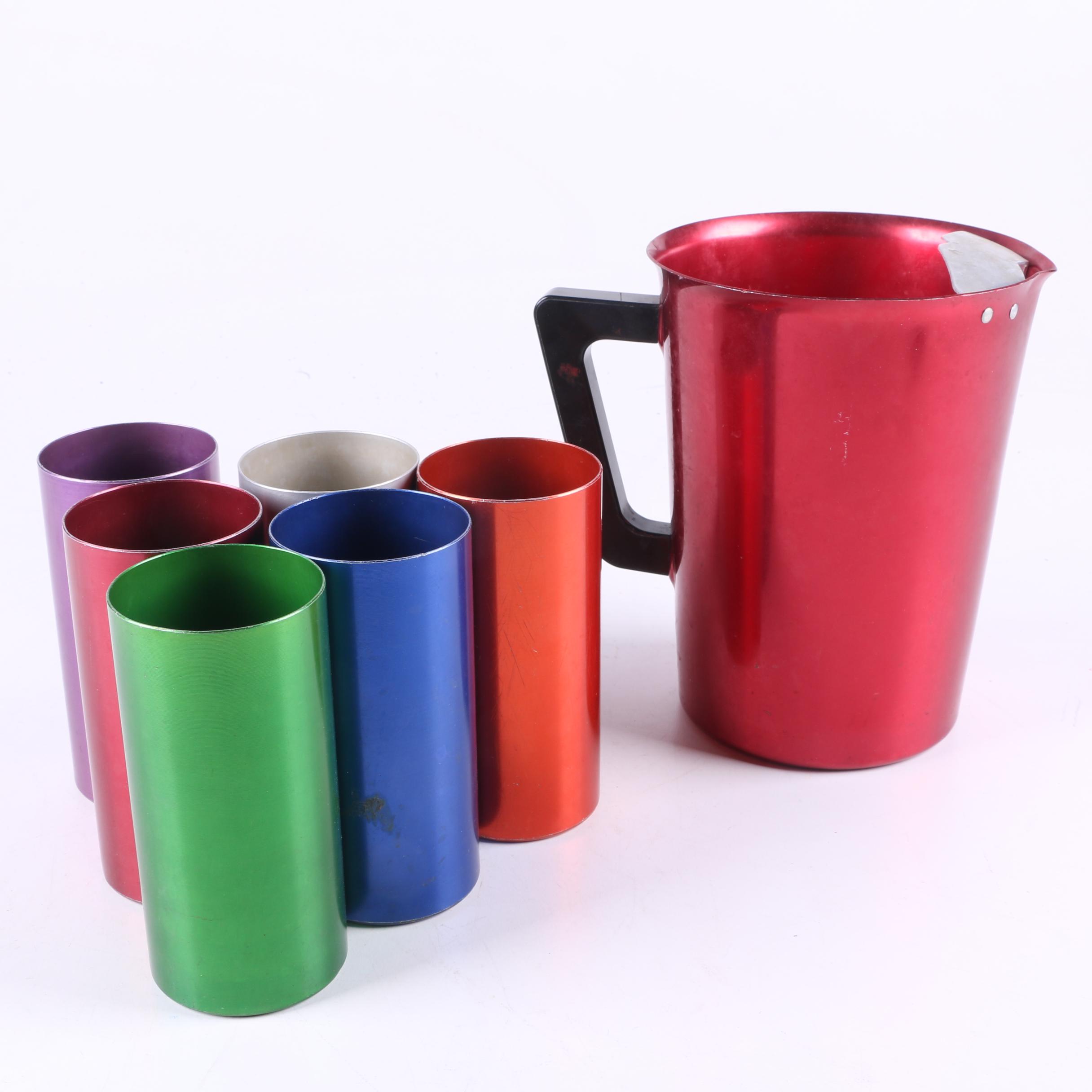 Mid Century Perma Hues Aluminum Tumblers and Vogue Pitcher
