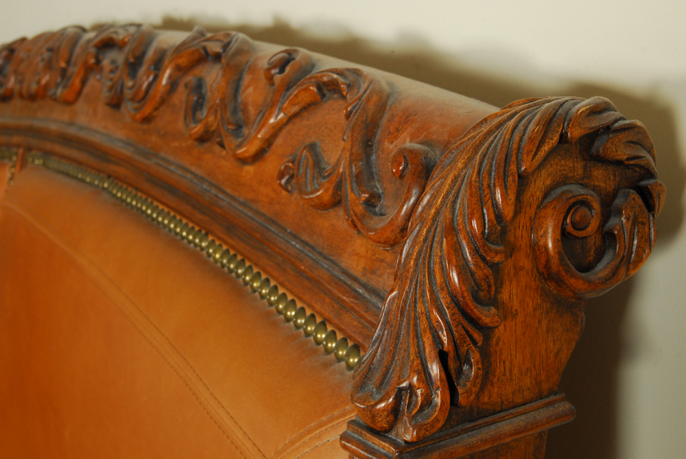 Sleigh Style Leather Upholstered Wooden King Bed Frame