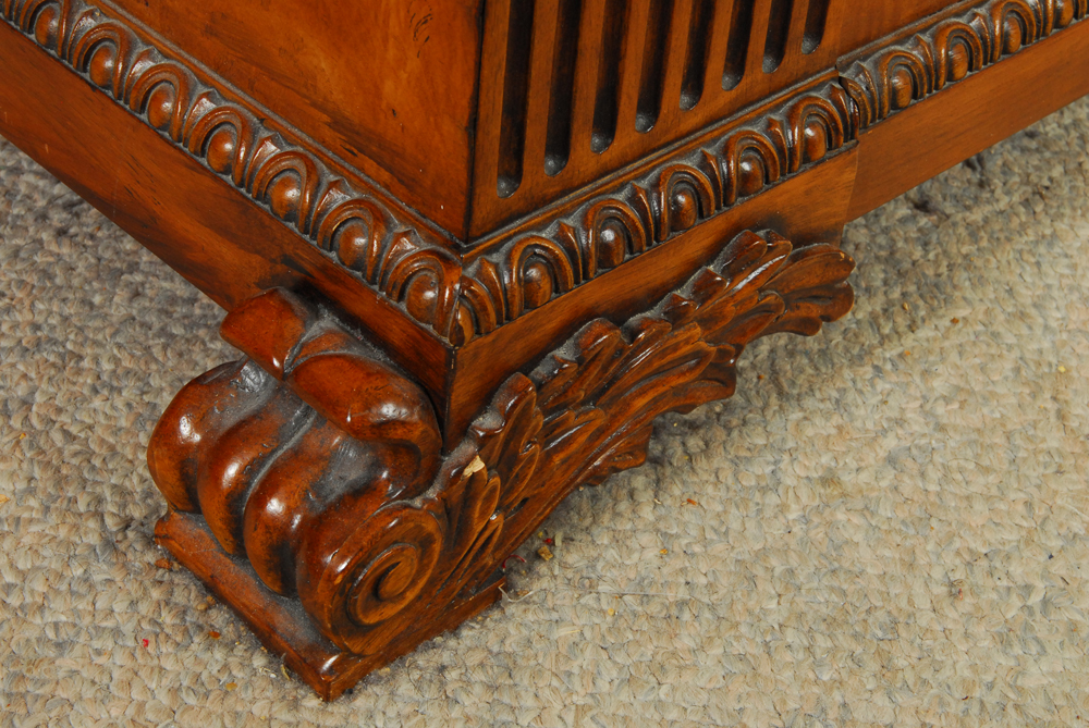 Sleigh Style Leather Upholstered Wooden King Bed Frame