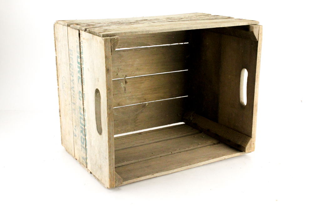 Vintage Moore & Dorsey Apple Crate and Large Wooden Sieve