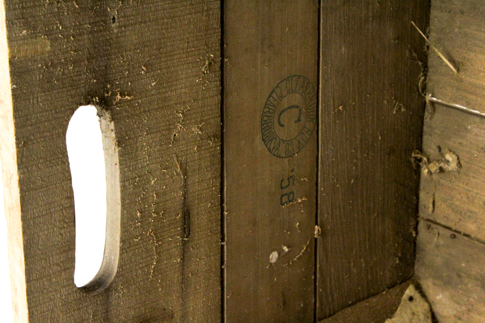 Vintage Moore & Dorsey Apple Crate and Large Wooden Sieve