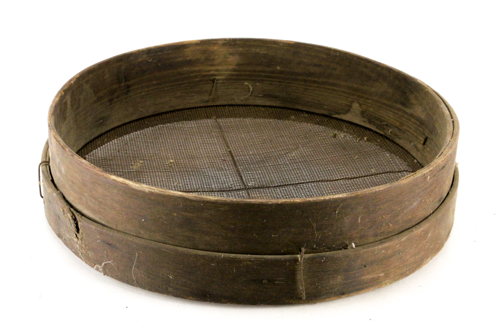 Vintage Moore & Dorsey Apple Crate and Large Wooden Sieve