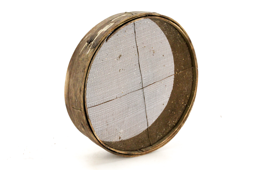 Vintage Moore & Dorsey Apple Crate and Large Wooden Sieve