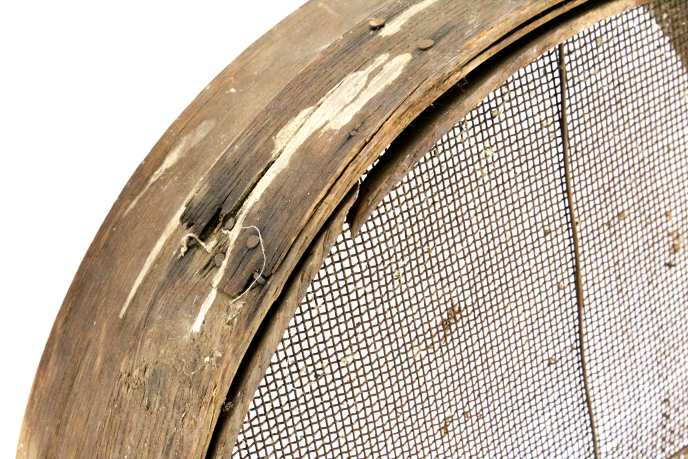 Vintage Moore & Dorsey Apple Crate and Large Wooden Sieve