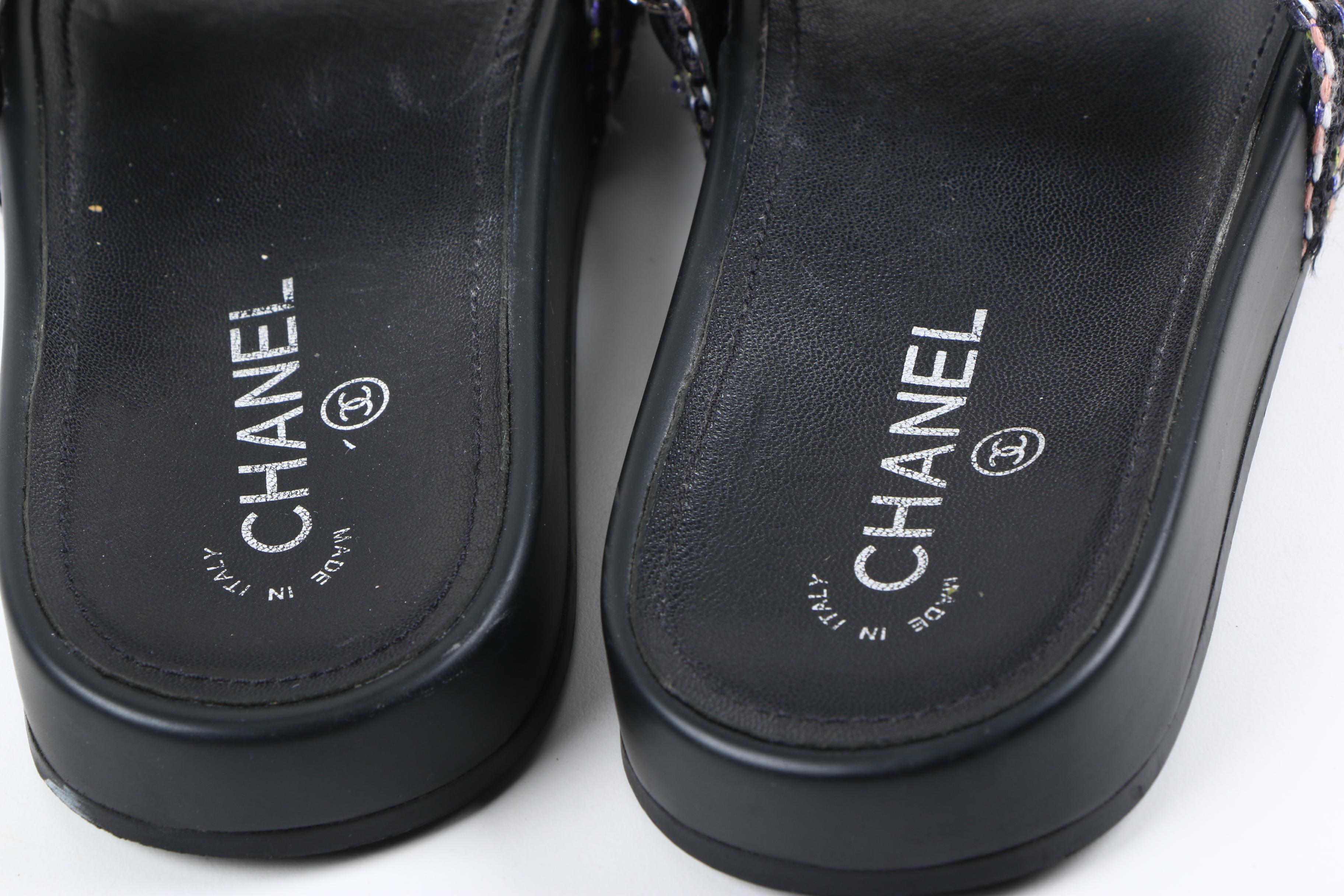 Chanel Multicolor and Leather Chain Link Slide Sandals