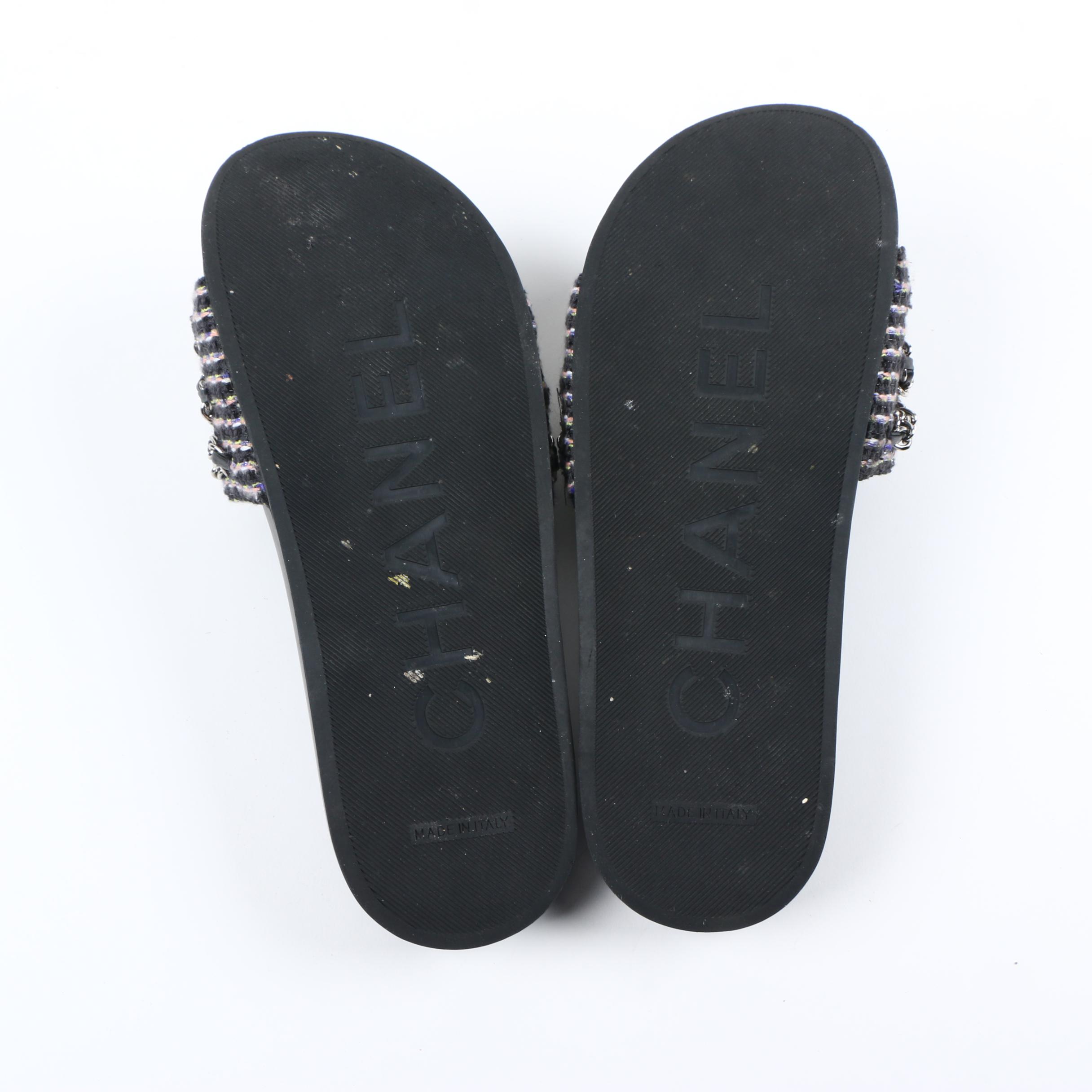 Chanel Multicolor and Leather Chain Link Slide Sandals